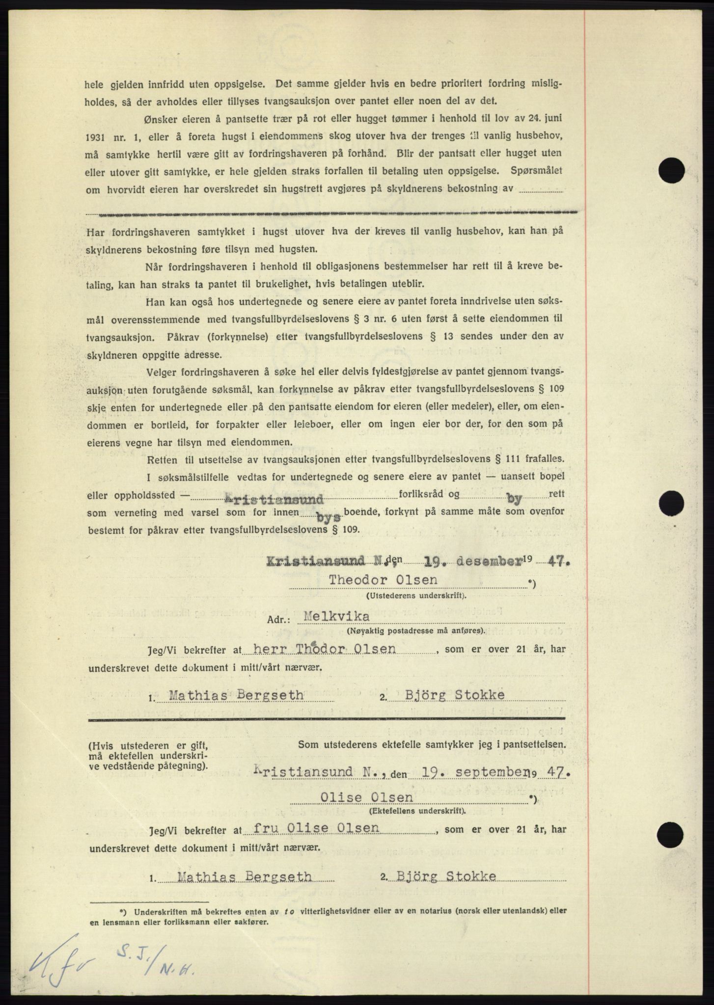 Nordmøre sorenskriveri, AV/SAT-A-4132/1/2/2Ca: Mortgage book no. B97, 1947-1948, Diary no: : 2899/1947