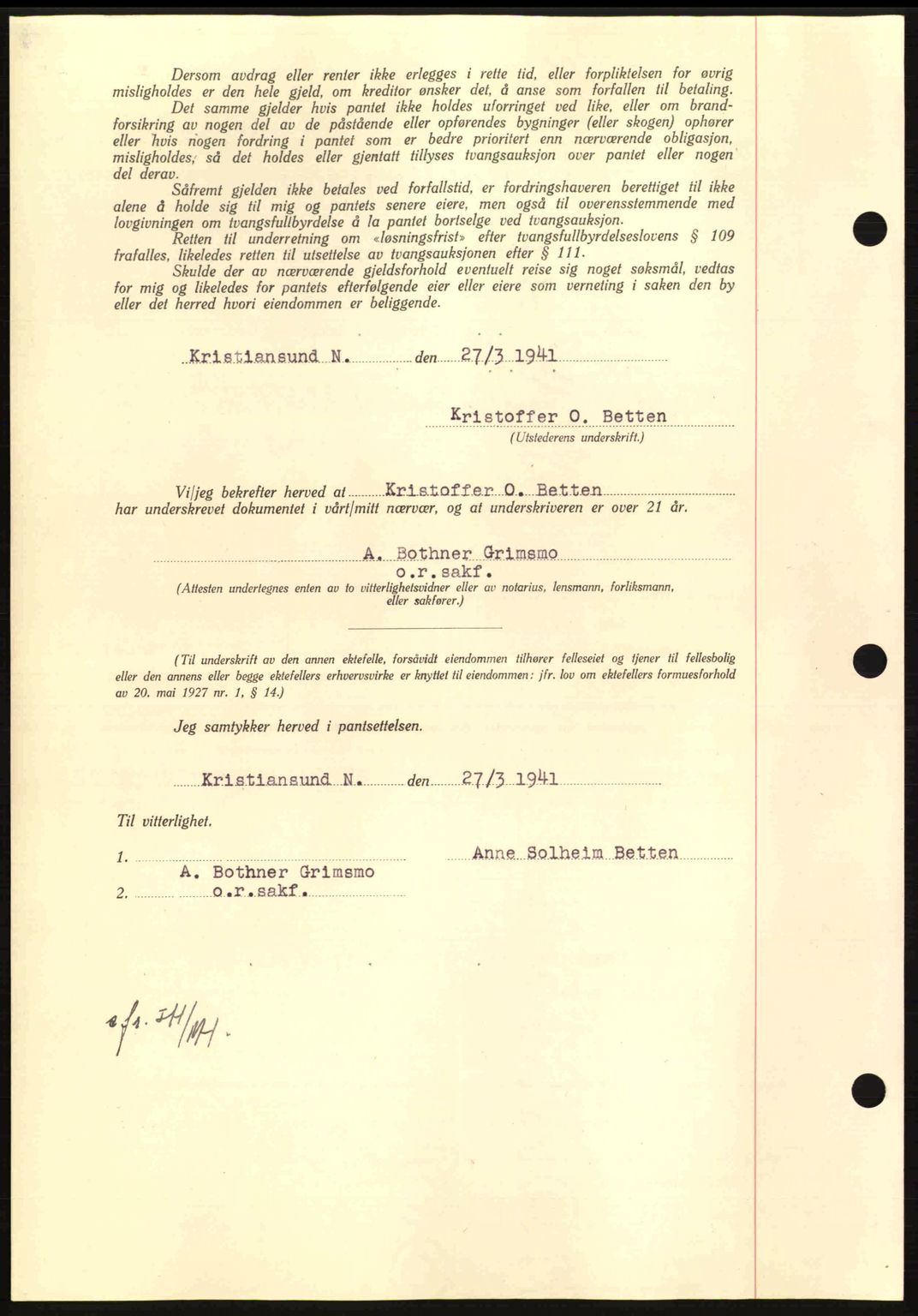 Nordmøre sorenskriveri, AV/SAT-A-4132/1/2/2Ca: Mortgage book no. B87, 1940-1941, Diary no: : 522/1941