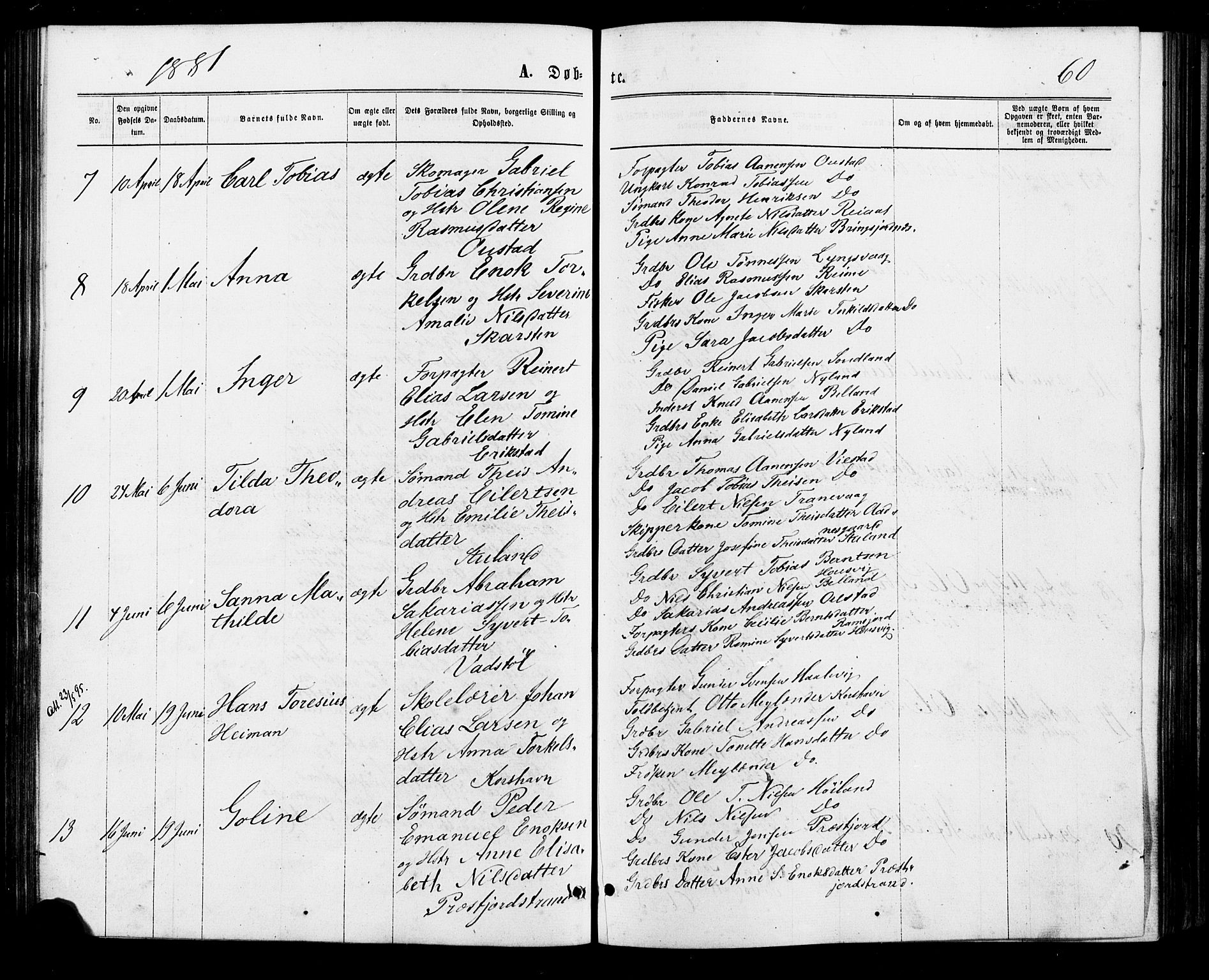 Lyngdal sokneprestkontor, SAK/1111-0029/F/Fa/Faa/L0003: Parish register (official) no. A 3, 1871-1882, p. 60