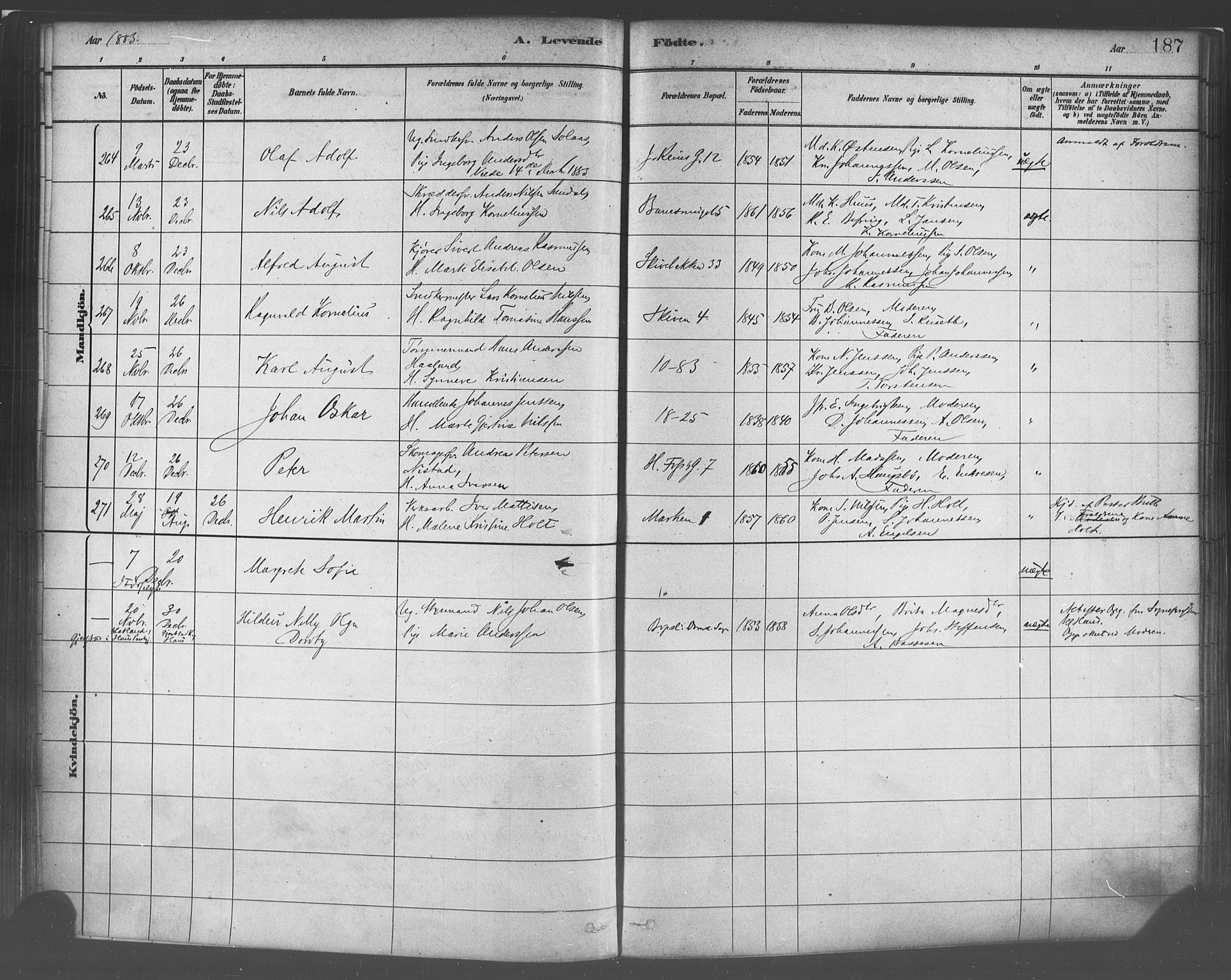Domkirken sokneprestembete, SAB/A-74801/H/Haa/L0023: Parish register (official) no. B 6, 1879-1887, p. 187