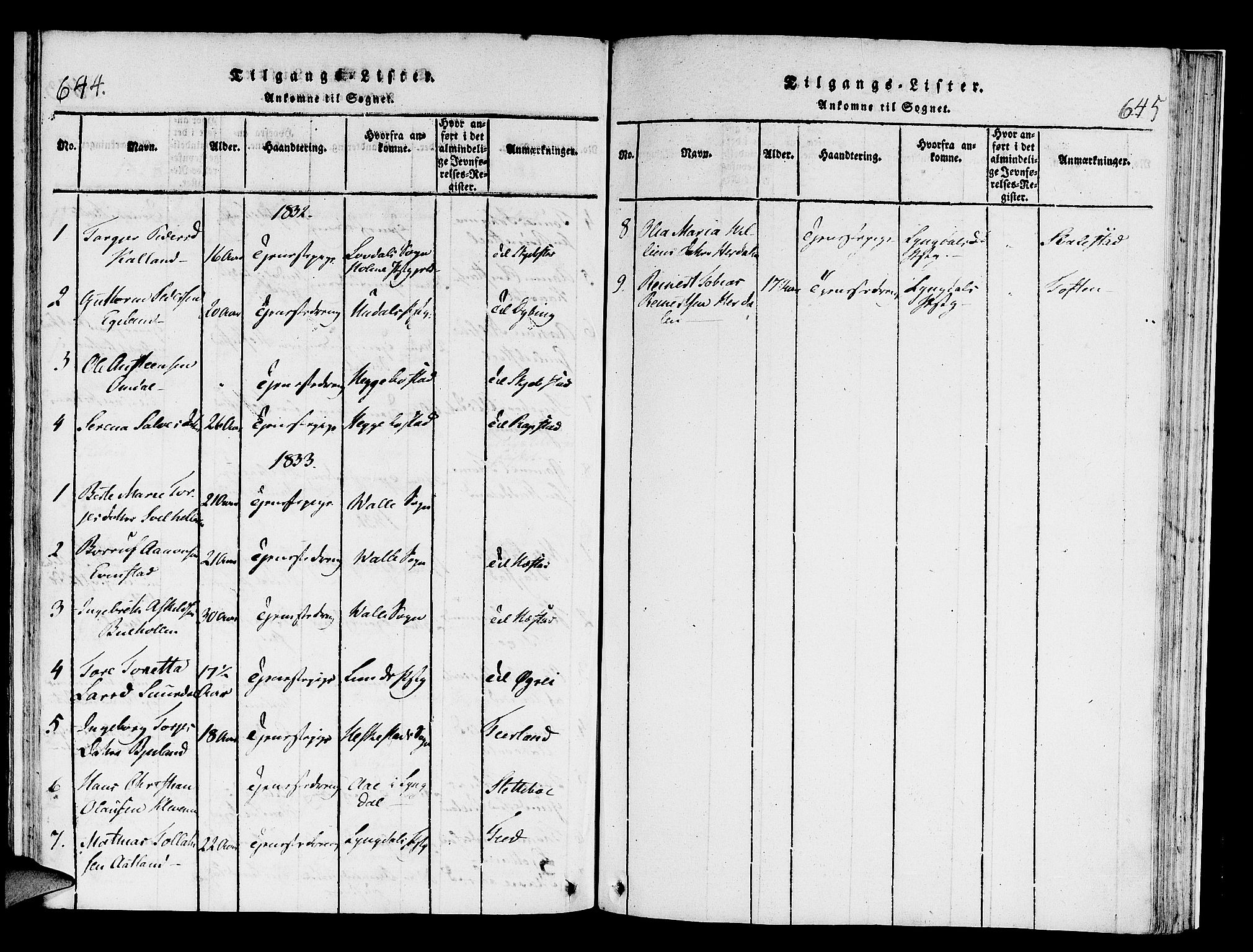 Helleland sokneprestkontor, SAST/A-101810: Parish register (official) no. A 4, 1815-1834, p. 644-645