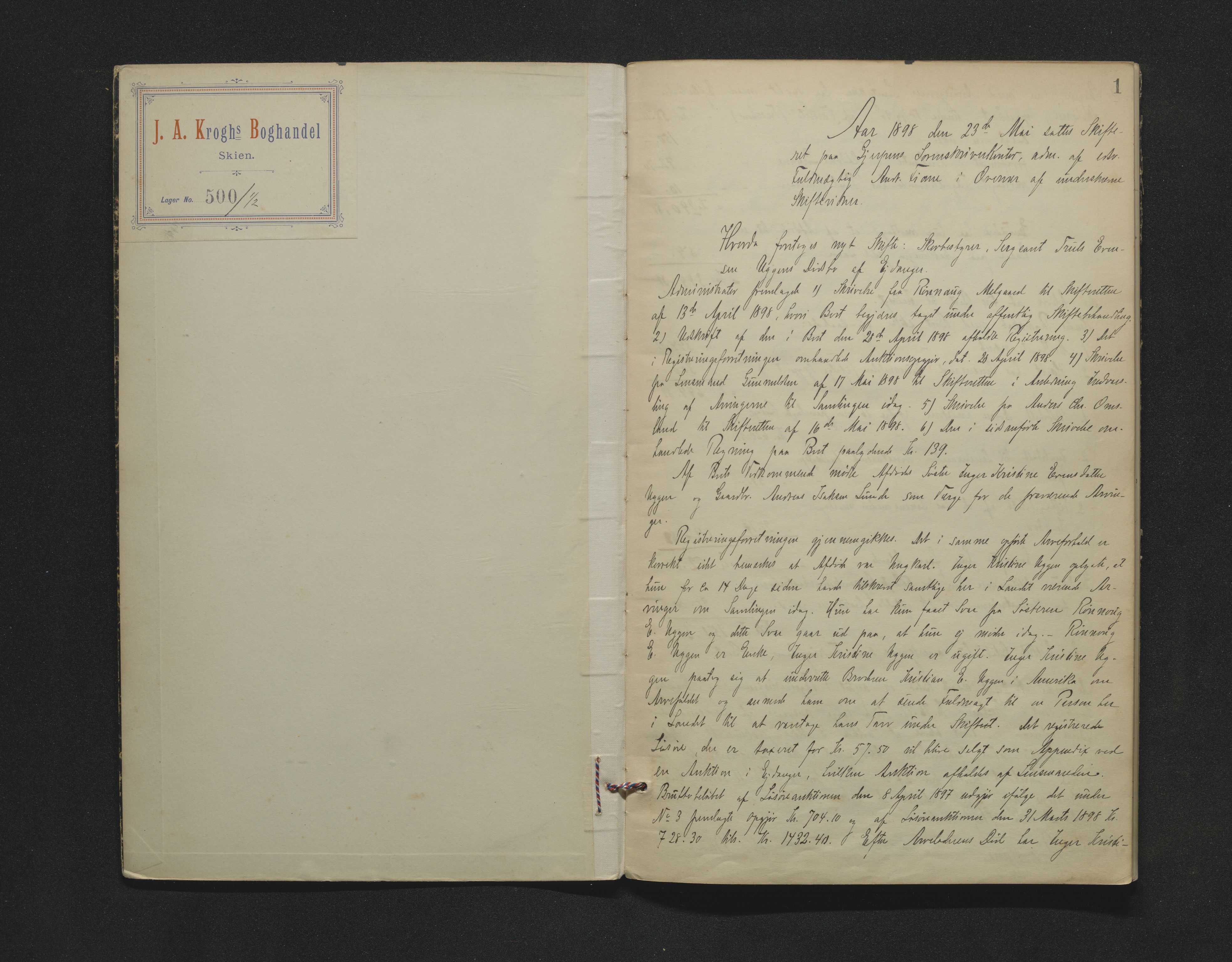 Bamble sorenskriveri, AV/SAKO-A-214/H/Hb/Hbc/L0012: Skifteforhandlingsprotokoll, 1898-1900, p. 1