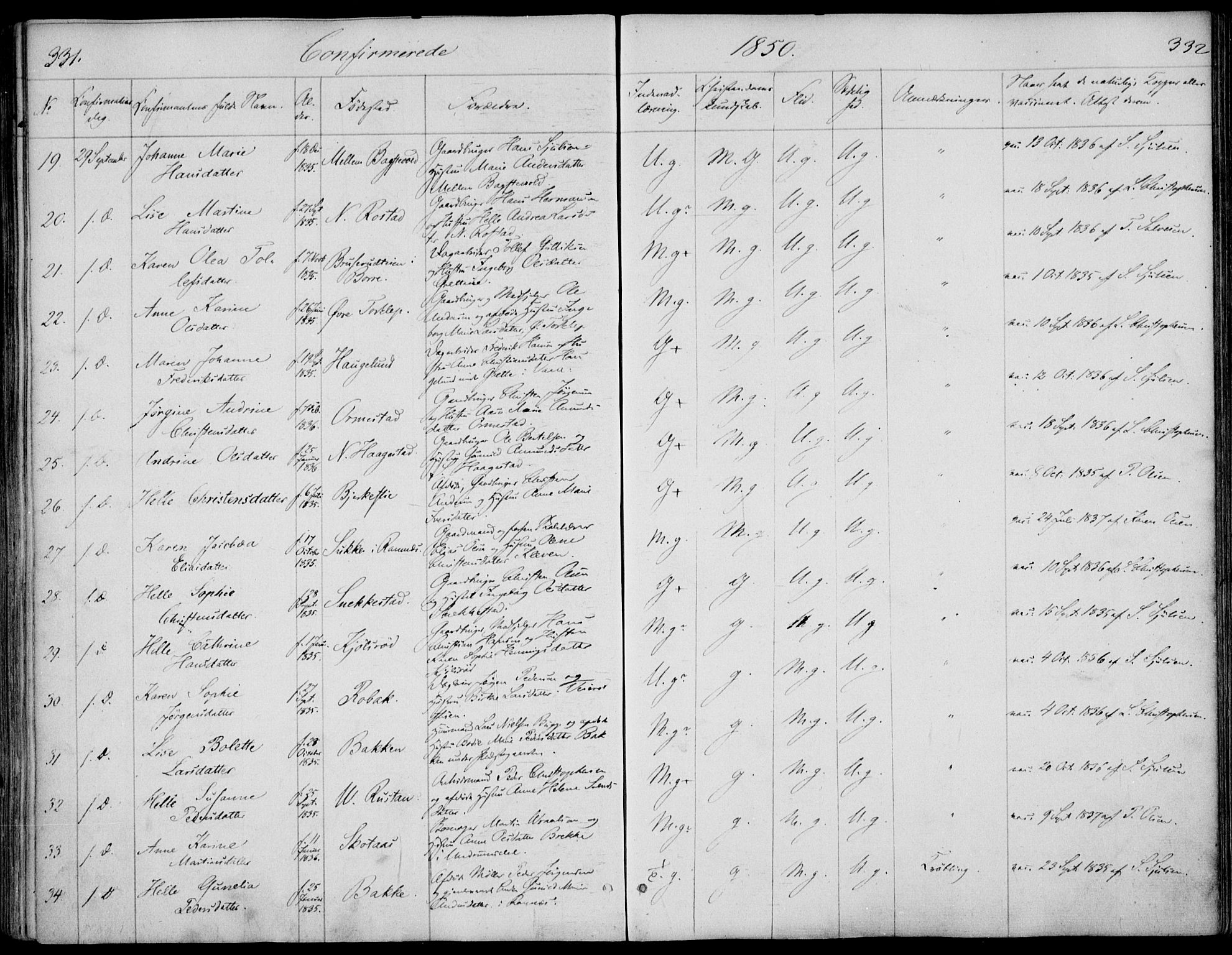 Våle kirkebøker, AV/SAKO-A-334/F/Fa/L0009a: Parish register (official) no. I 9A, 1839-1860, p. 331-332