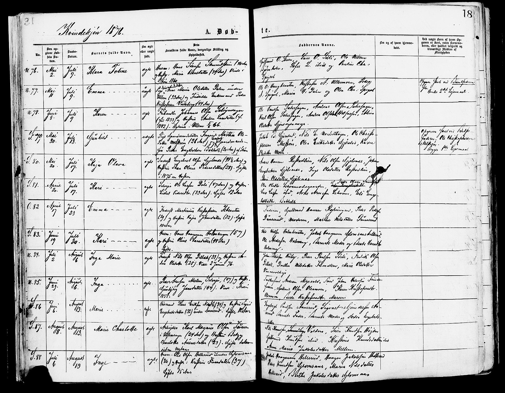 Sør-Odal prestekontor, AV/SAH-PREST-030/H/Ha/Haa/L0005: Parish register (official) no. 5, 1876-1885, p. 18