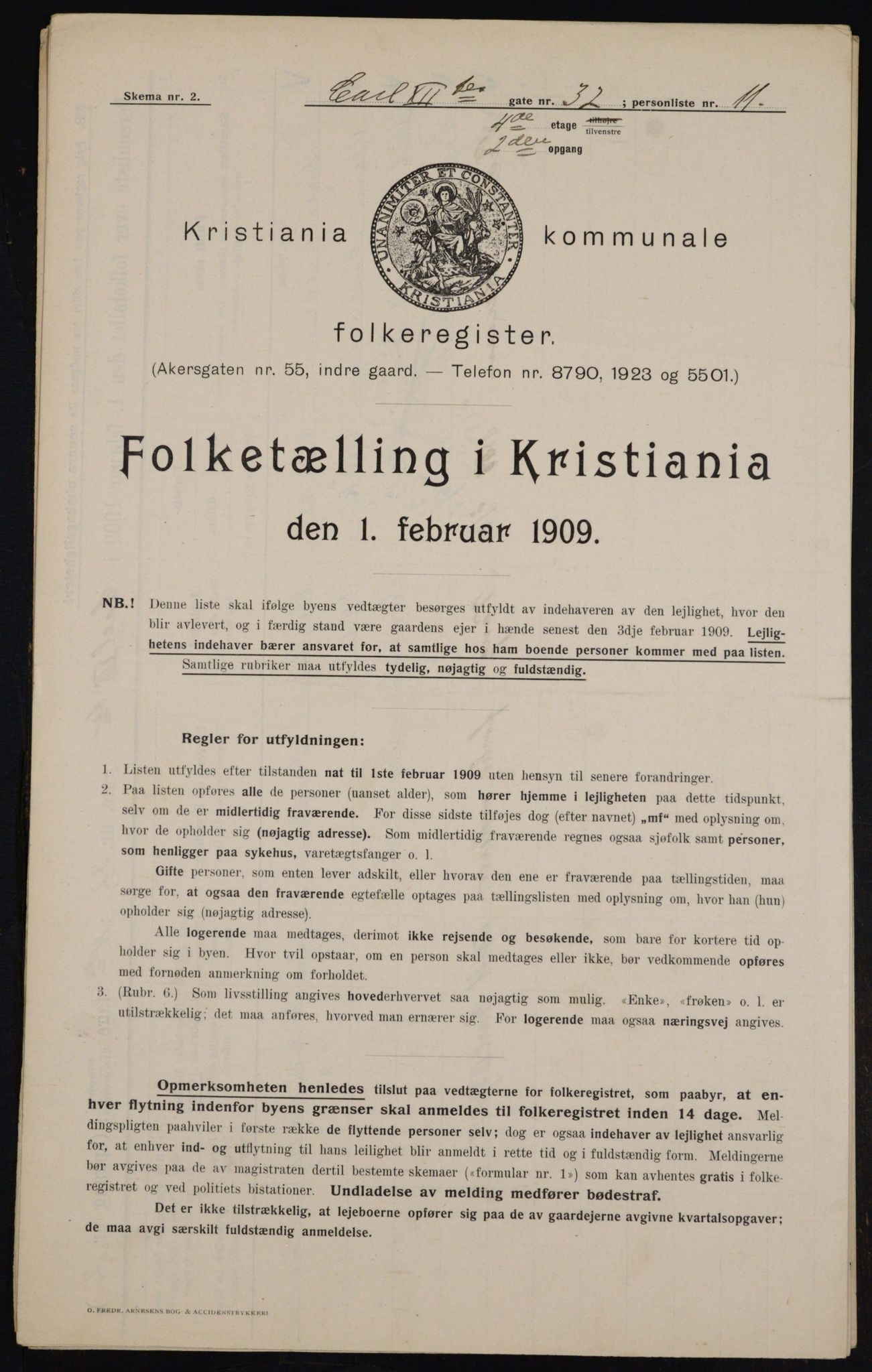 OBA, Municipal Census 1909 for Kristiania, 1909, p. 44400