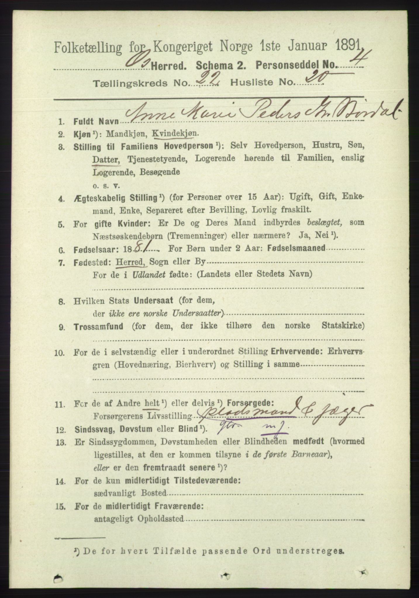 RA, 1891 census for 1243 Os, 1891, p. 5008