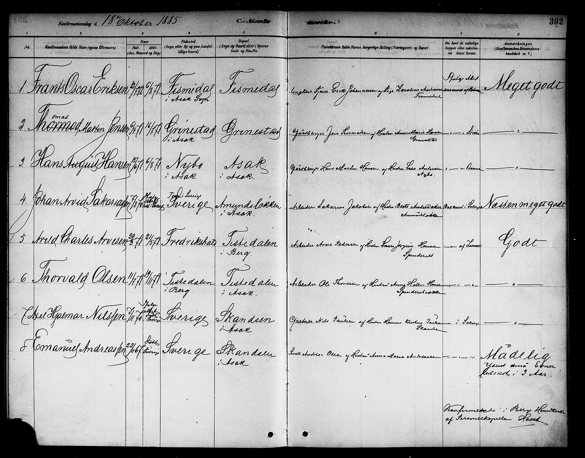 Berg prestekontor Kirkebøker, AV/SAO-A-10902/F/Fb/L0001: Parish register (official) no. II 1, 1878-1887, p. 392