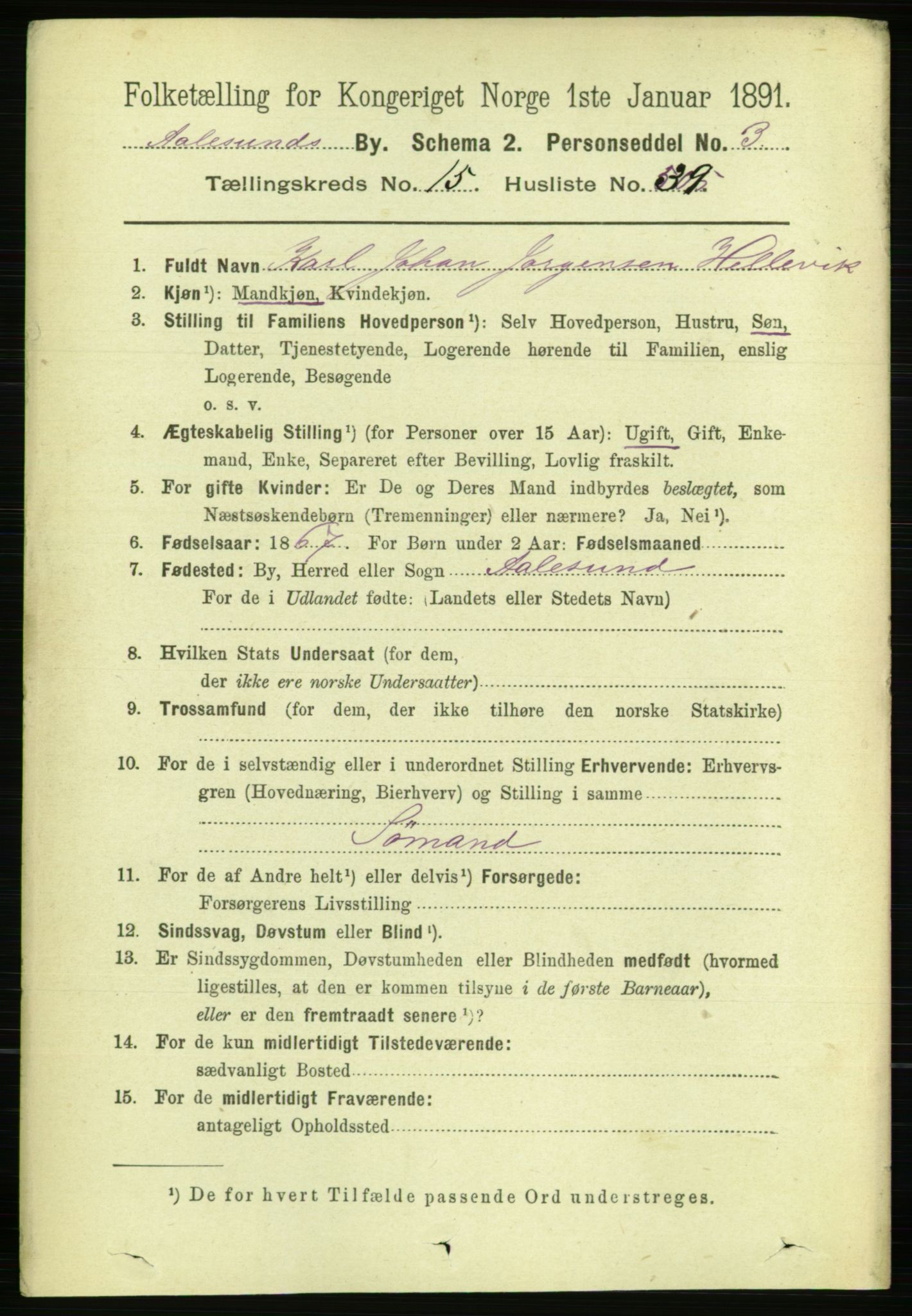 RA, 1891 census for 1501 Ålesund, 1891, p. 9503