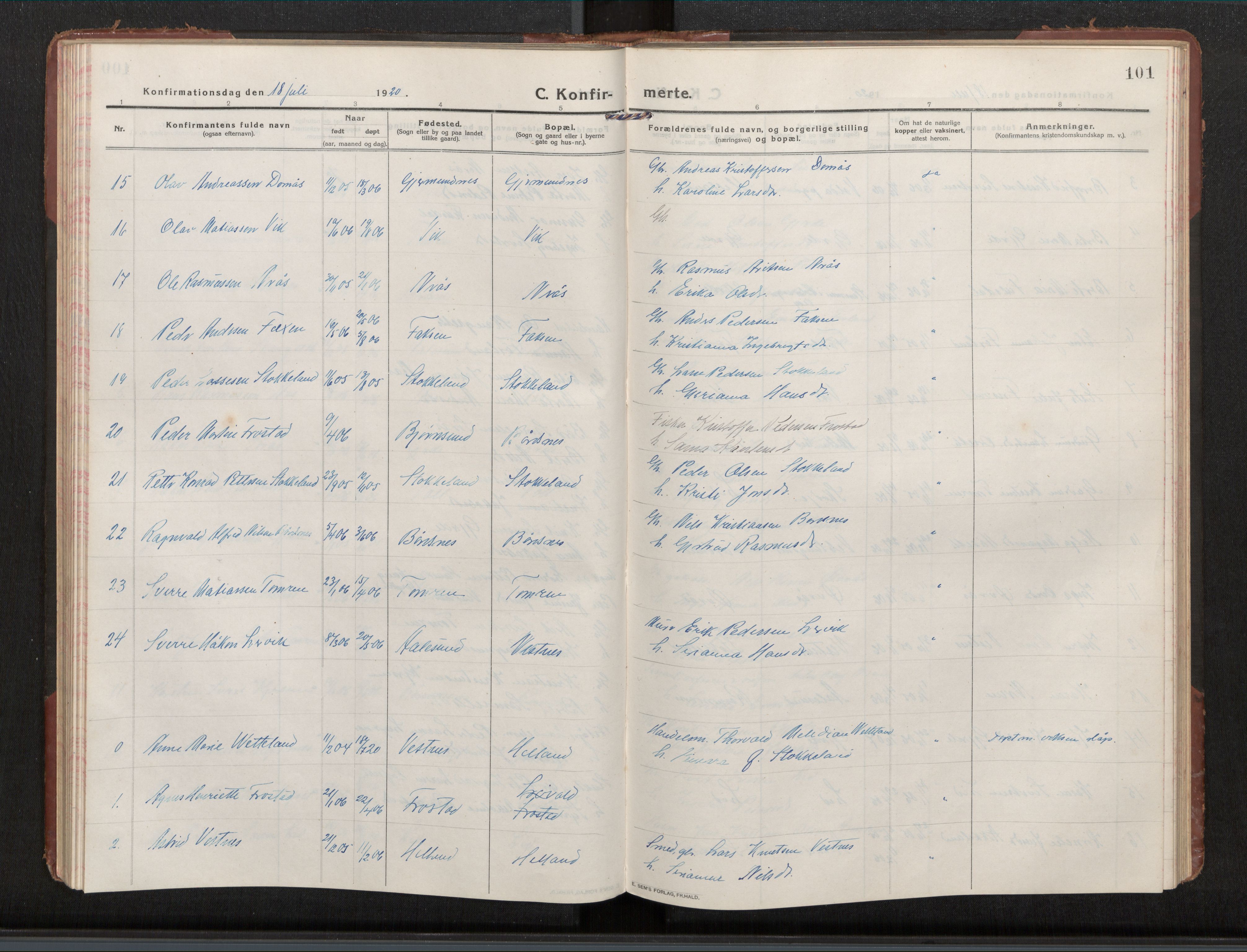 Ministerialprotokoller, klokkerbøker og fødselsregistre - Møre og Romsdal, SAT/A-1454/539/L0536a: Parish register (copy) no. 539C03, 1912-1936, p. 101