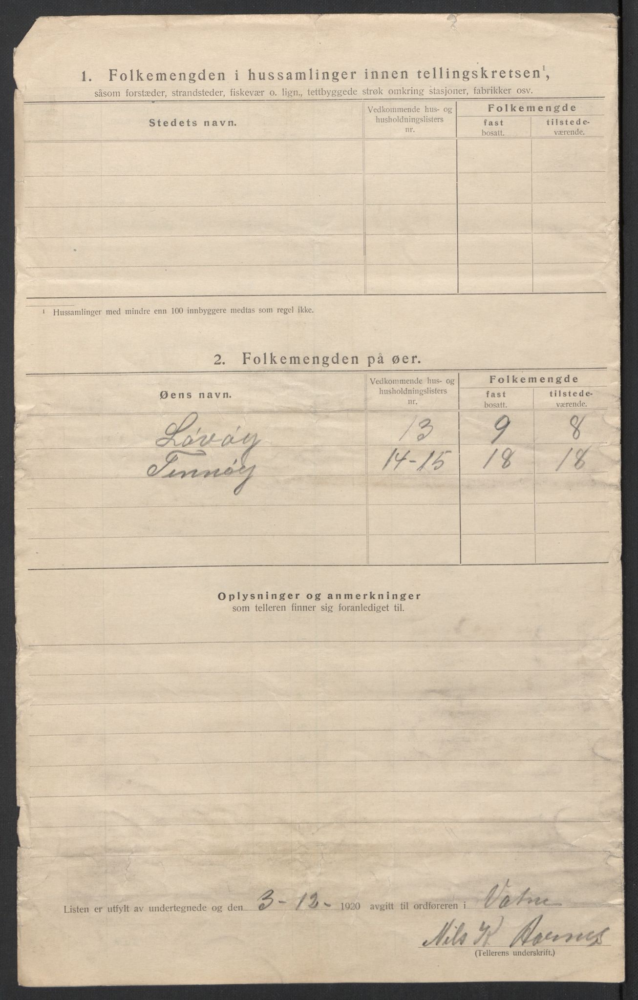 SAT, 1920 census for Vatne, 1920, p. 26