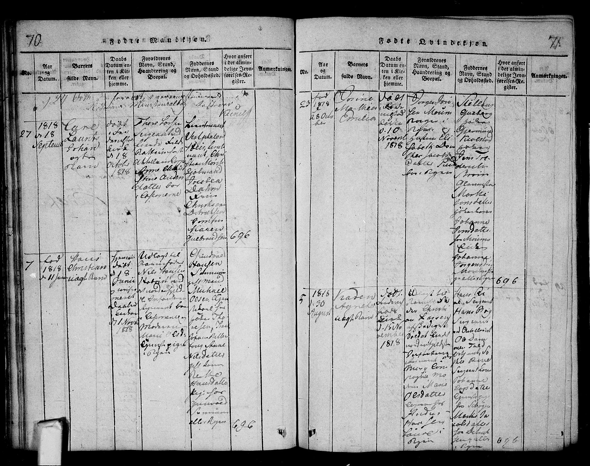 Fredrikstad prestekontor Kirkebøker, AV/SAO-A-11082/F/Fa/L0004: Parish register (official) no. 4, 1816-1834, p. 70-71