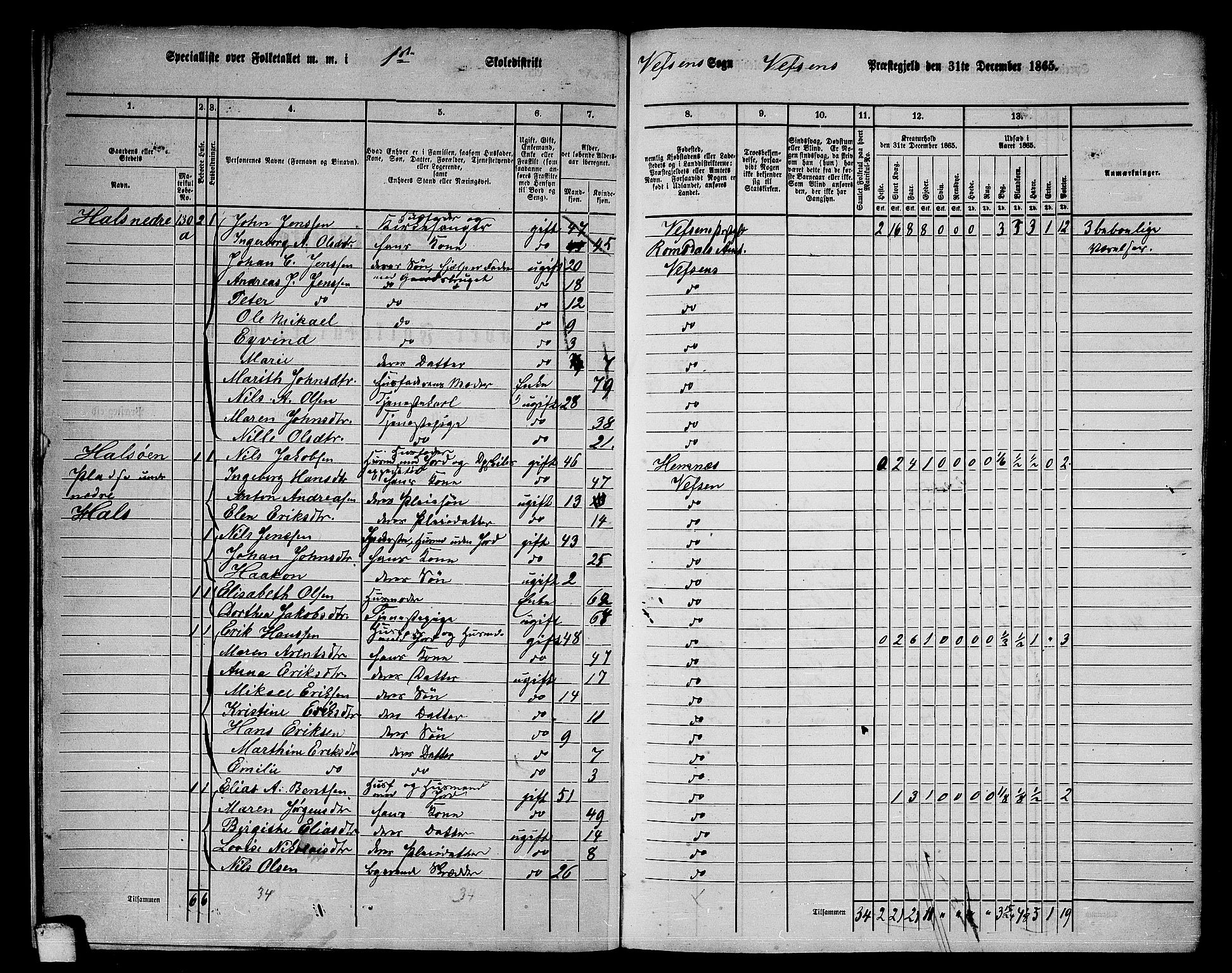 RA, 1865 census for Vefsn, 1865, p. 15