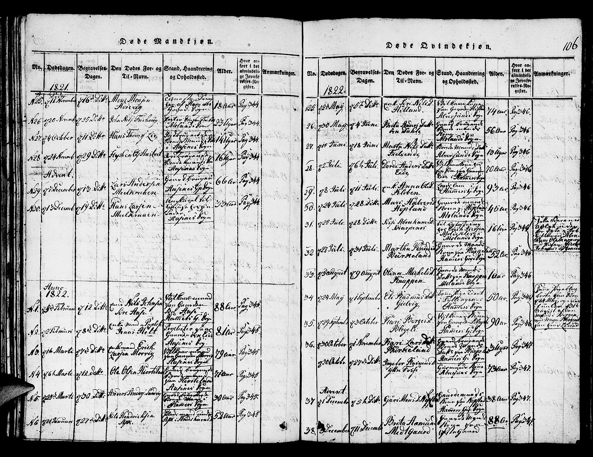 Hamre sokneprestembete, AV/SAB-A-75501/H/Ha/Hab: Parish register (copy) no. A 1, 1816-1826, p. 106