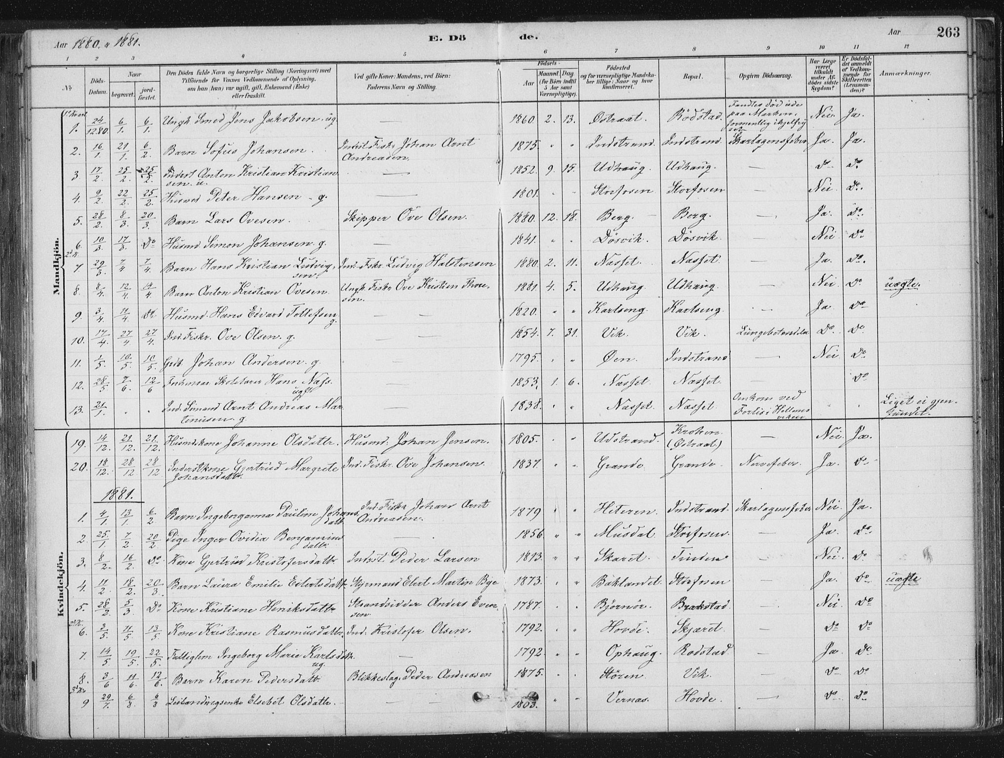 Ministerialprotokoller, klokkerbøker og fødselsregistre - Sør-Trøndelag, SAT/A-1456/659/L0739: Parish register (official) no. 659A09, 1879-1893, p. 263