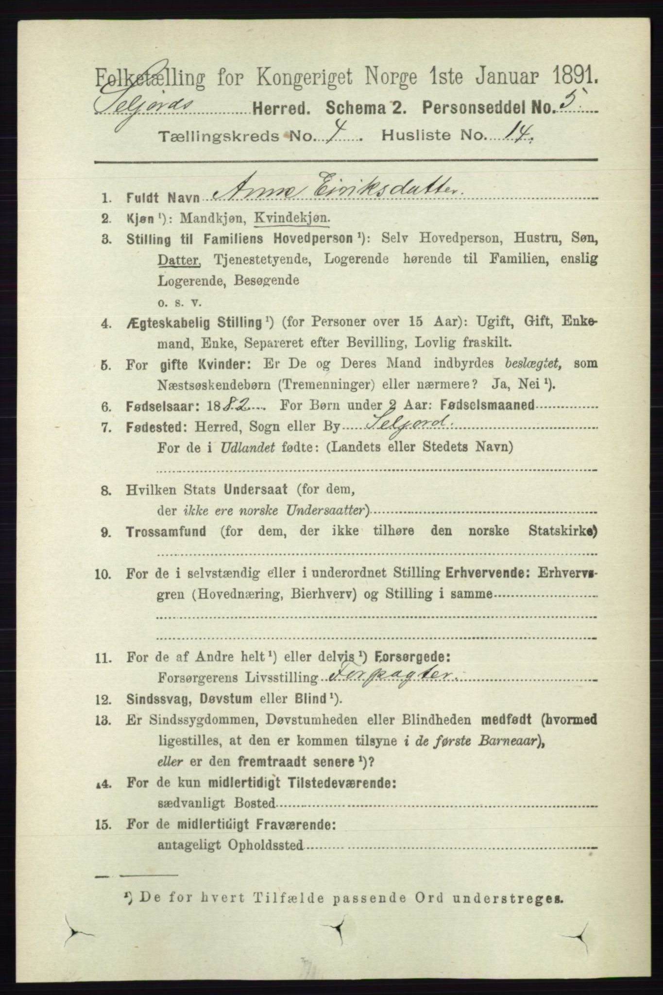 RA, 1891 census for 0828 Seljord, 1891, p. 1363