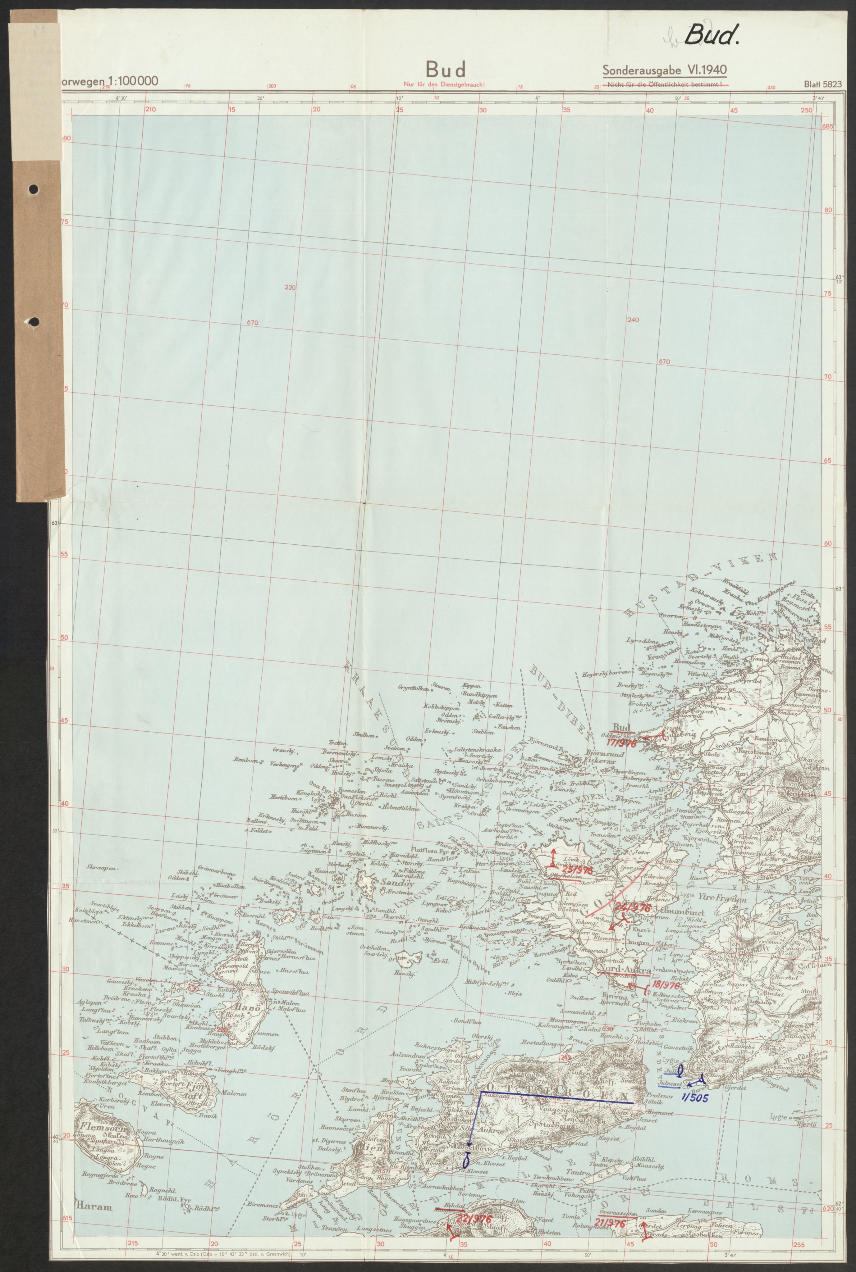 Forsvaret, Generalinspektør og sjefen for Kystartilleriet, AV/RA-RAFA-2045/F/Fa/L0016: Tyske oversiktskarter over festningsanlegg, 1940-1945, p. 252