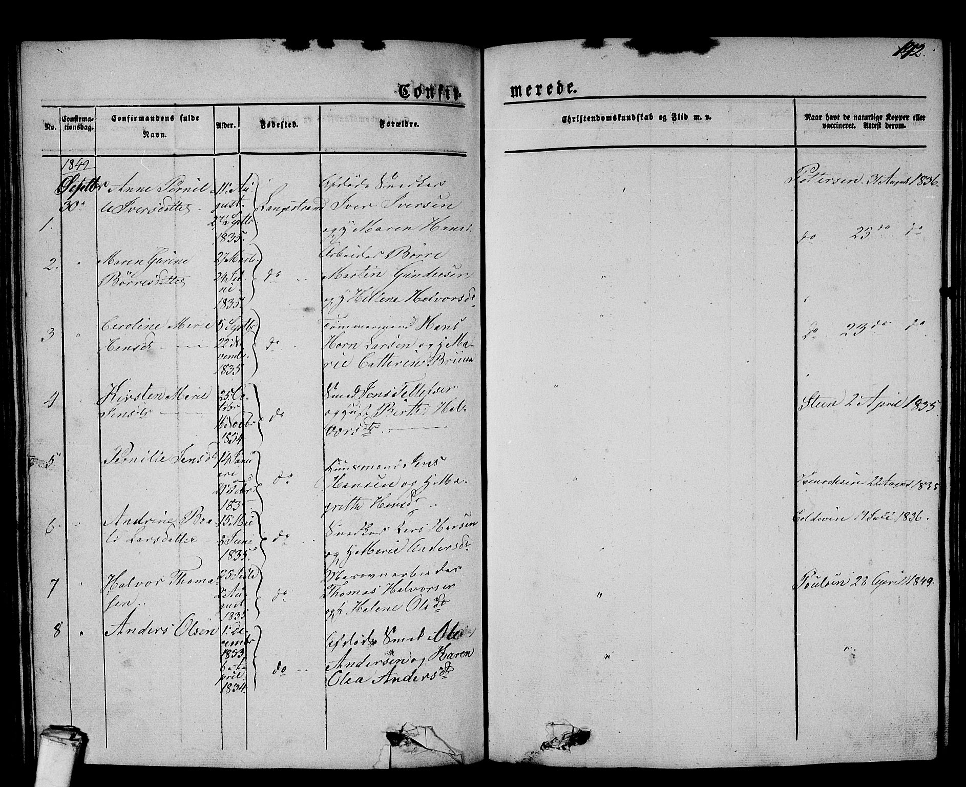 Larvik kirkebøker, AV/SAKO-A-352/G/Gb/L0002: Parish register (copy) no. II 2, 1843-1866, p. 172