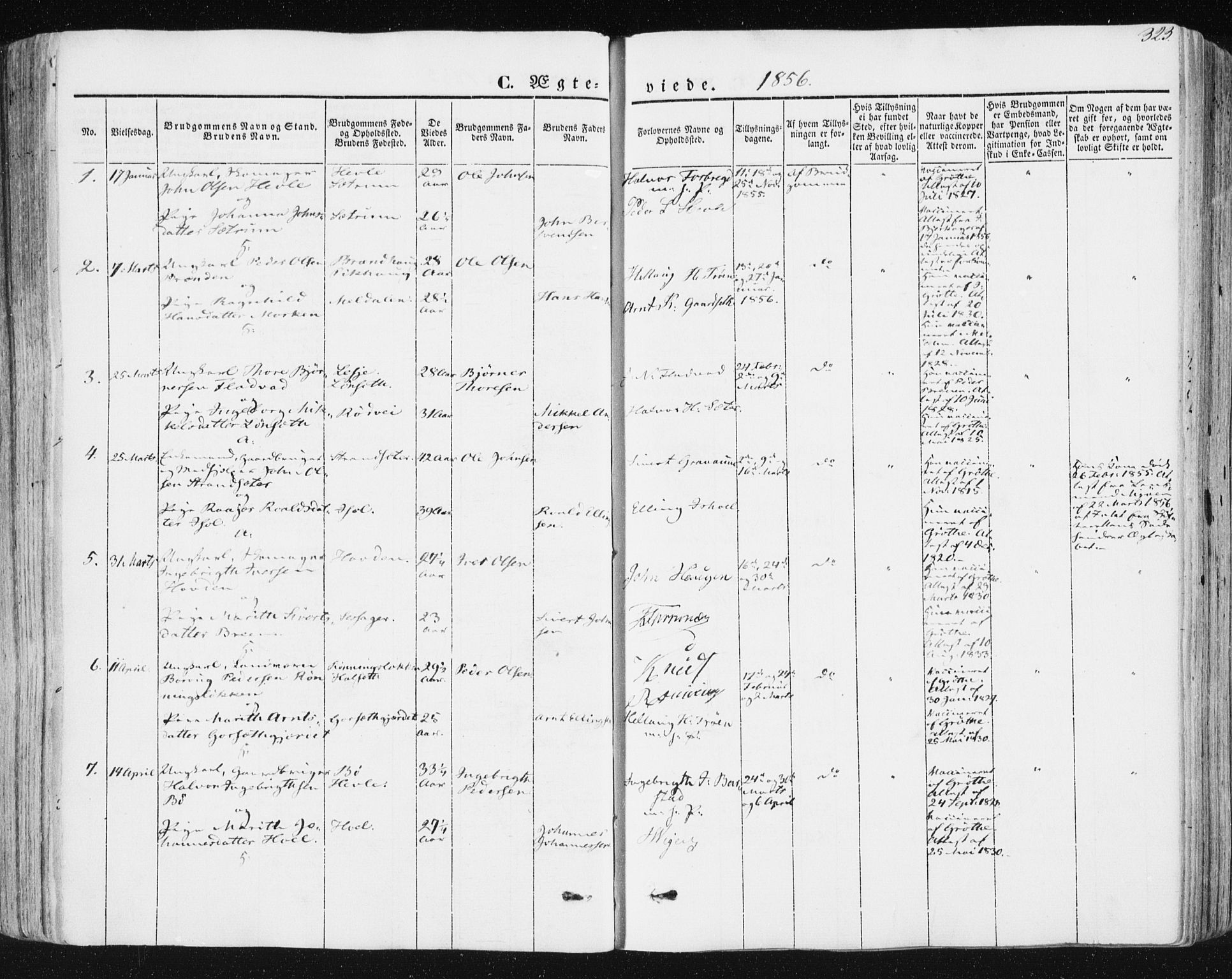 Ministerialprotokoller, klokkerbøker og fødselsregistre - Sør-Trøndelag, SAT/A-1456/678/L0899: Parish register (official) no. 678A08, 1848-1872, p. 323