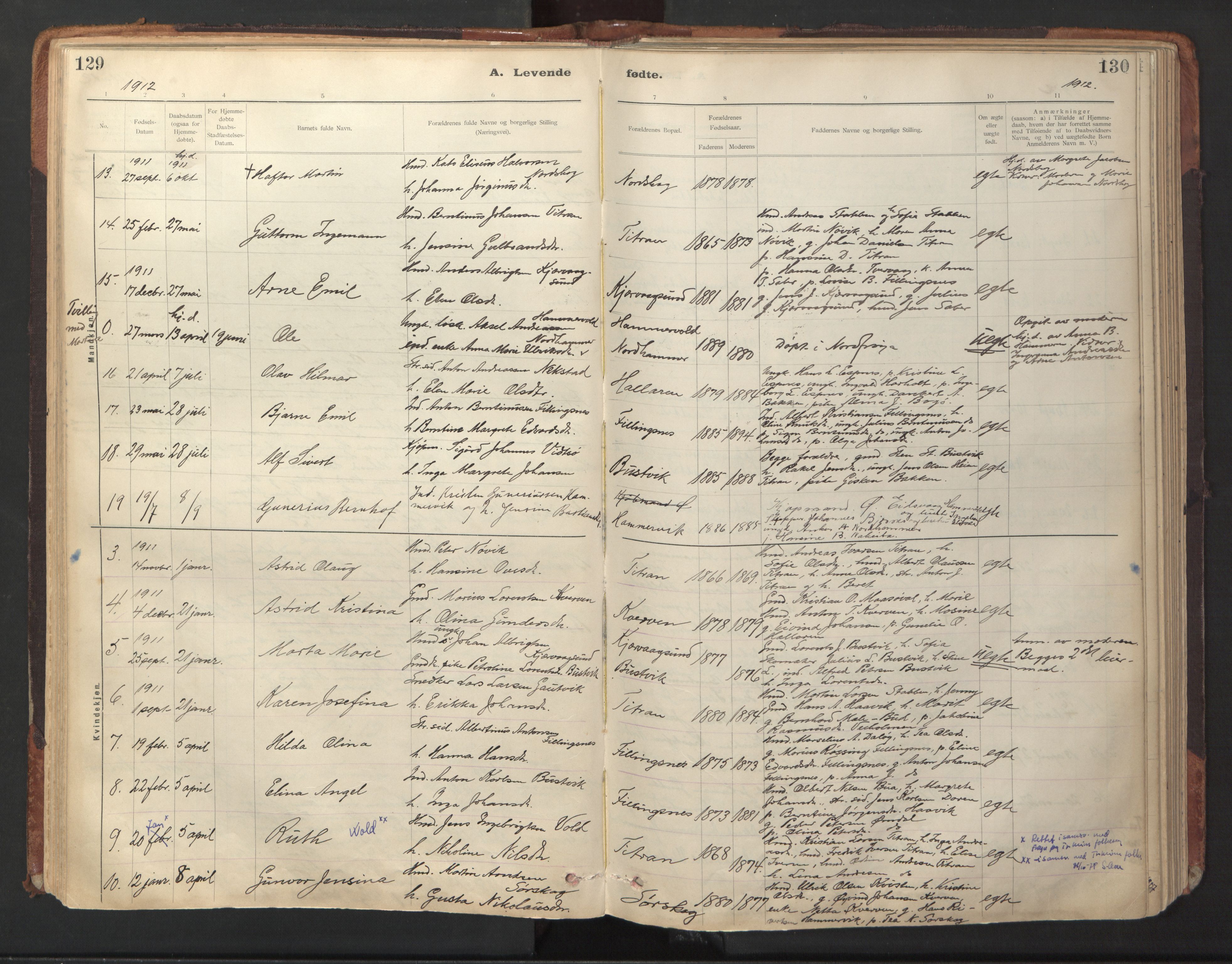 Ministerialprotokoller, klokkerbøker og fødselsregistre - Sør-Trøndelag, SAT/A-1456/641/L0596: Parish register (official) no. 641A02, 1898-1915, p. 129-130