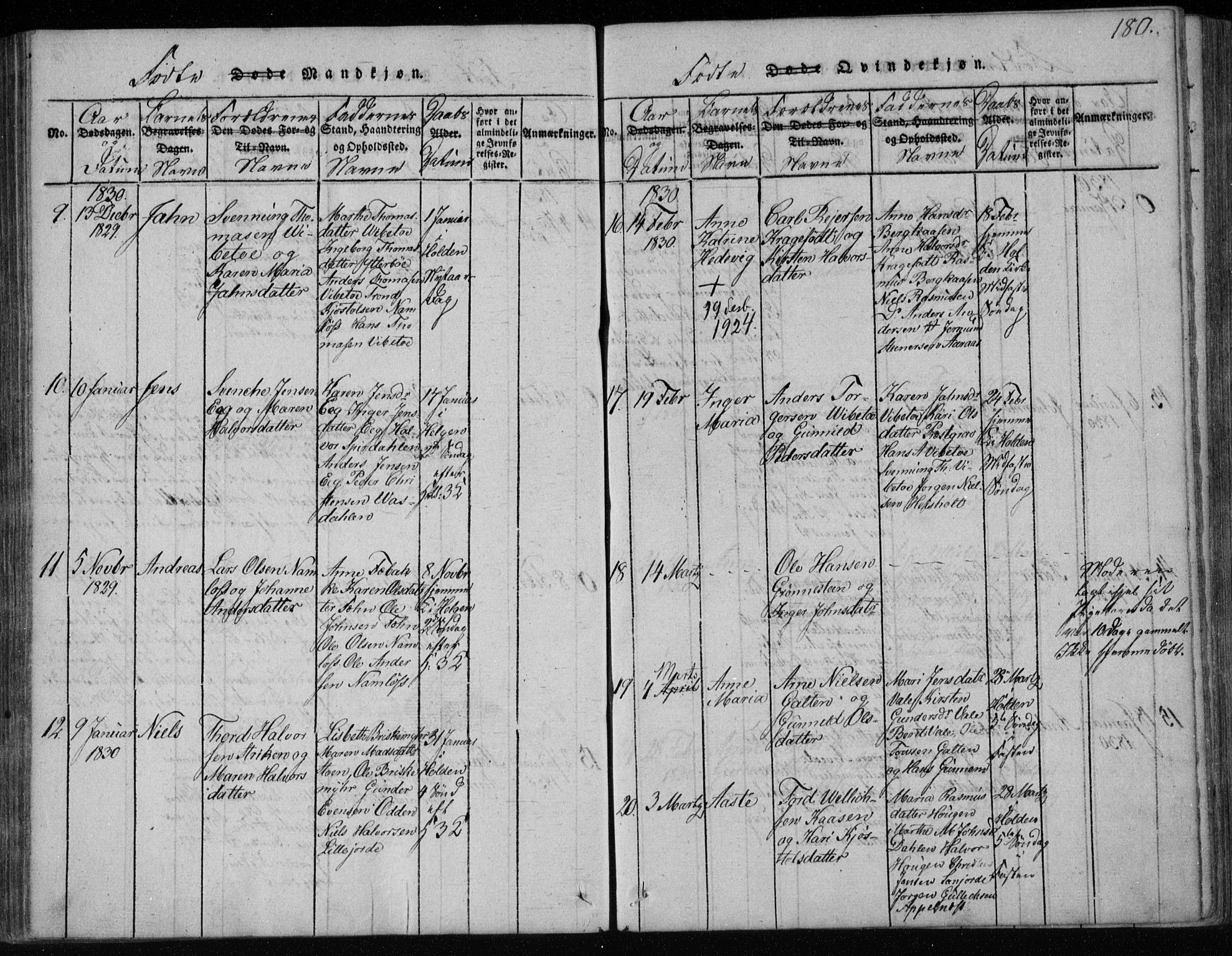 Holla kirkebøker, SAKO/A-272/F/Fa/L0003: Parish register (official) no. 3, 1815-1830, p. 180