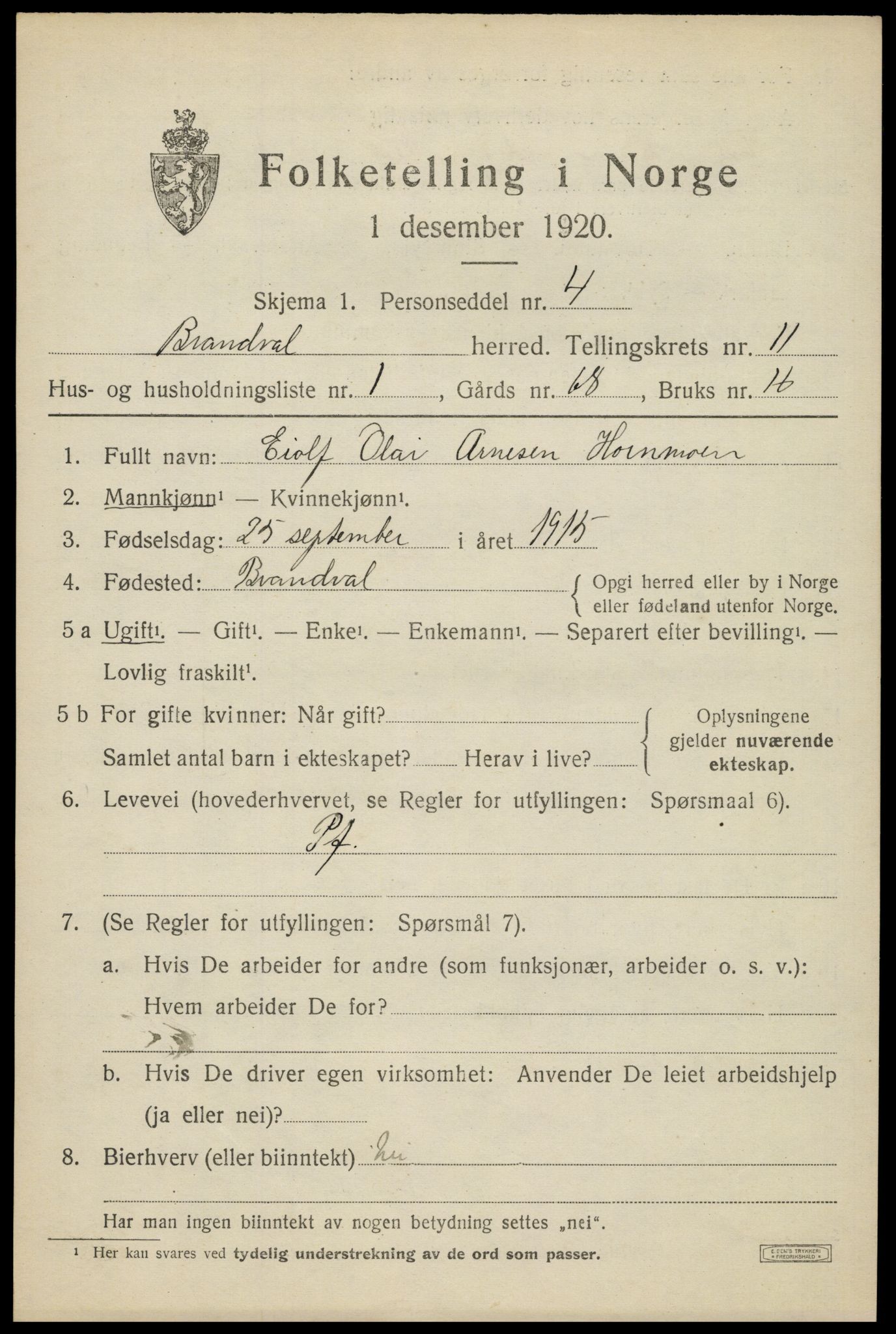 SAH, 1920 census for Brandval, 1920, p. 8054