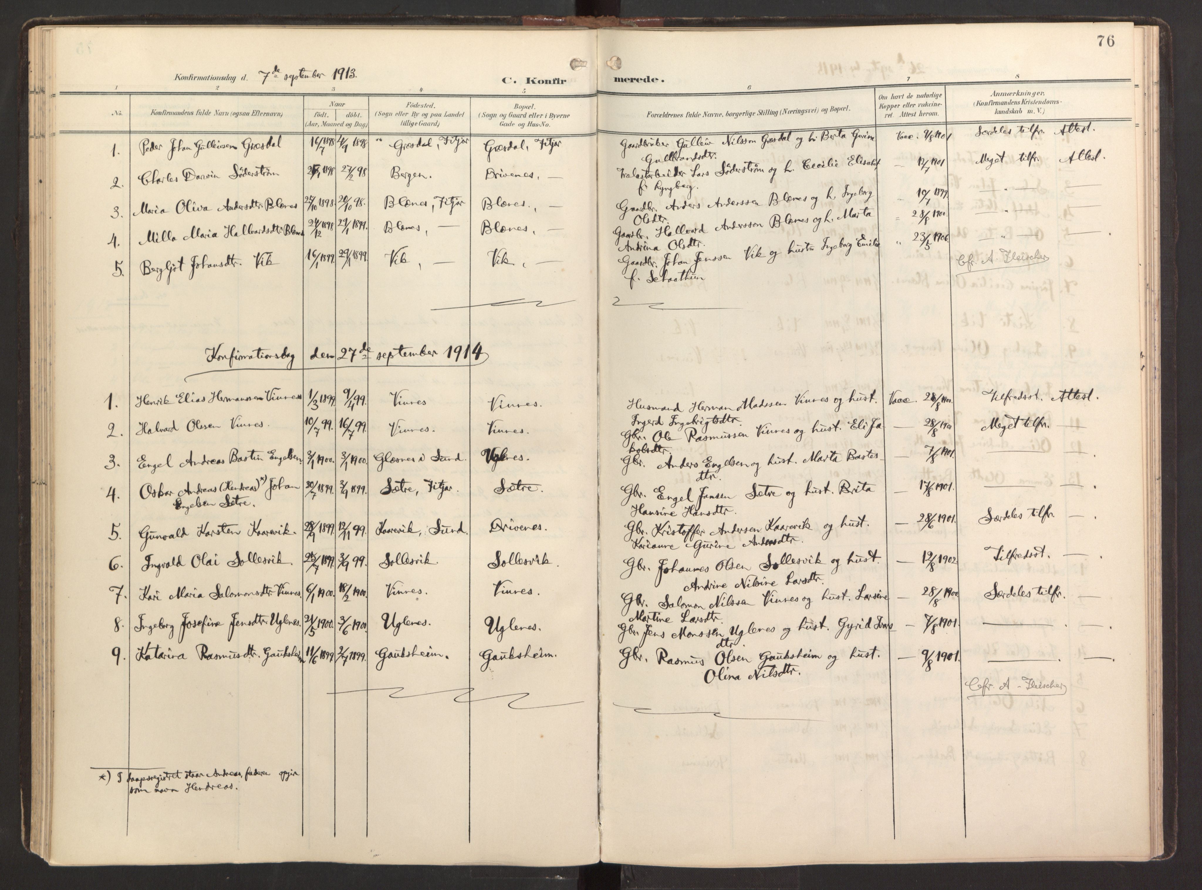 Fitjar sokneprestembete, AV/SAB-A-99926: Parish register (official) no. B 1, 1900-1926, p. 76