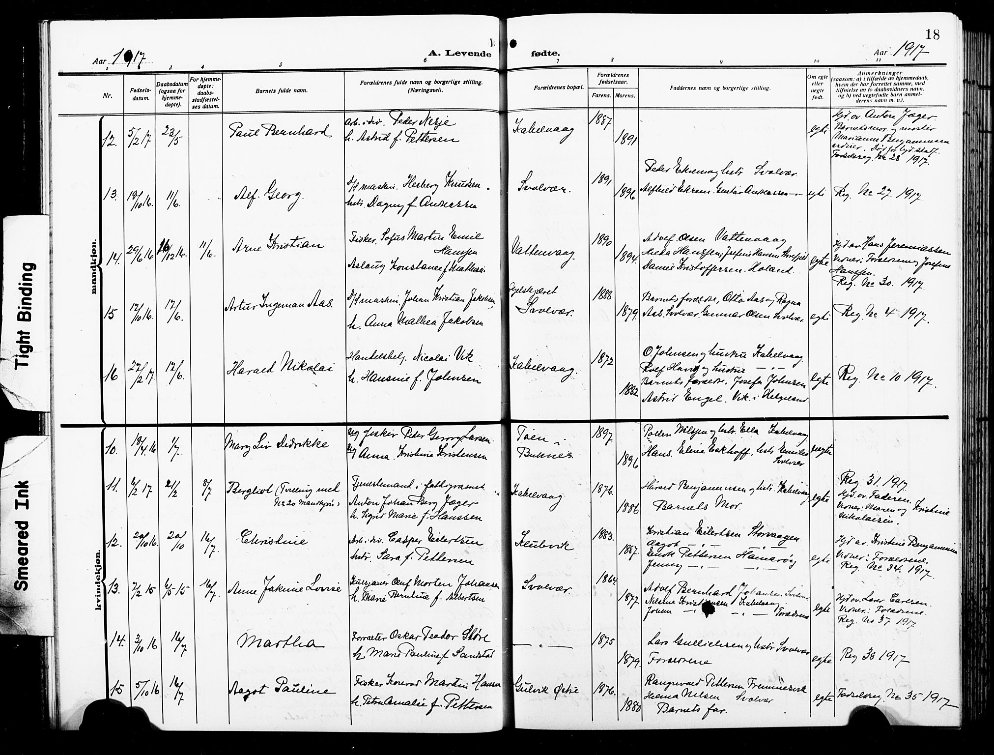 Ministerialprotokoller, klokkerbøker og fødselsregistre - Nordland, AV/SAT-A-1459/874/L1080: Parish register (copy) no. 874C09, 1915-1925, p. 18
