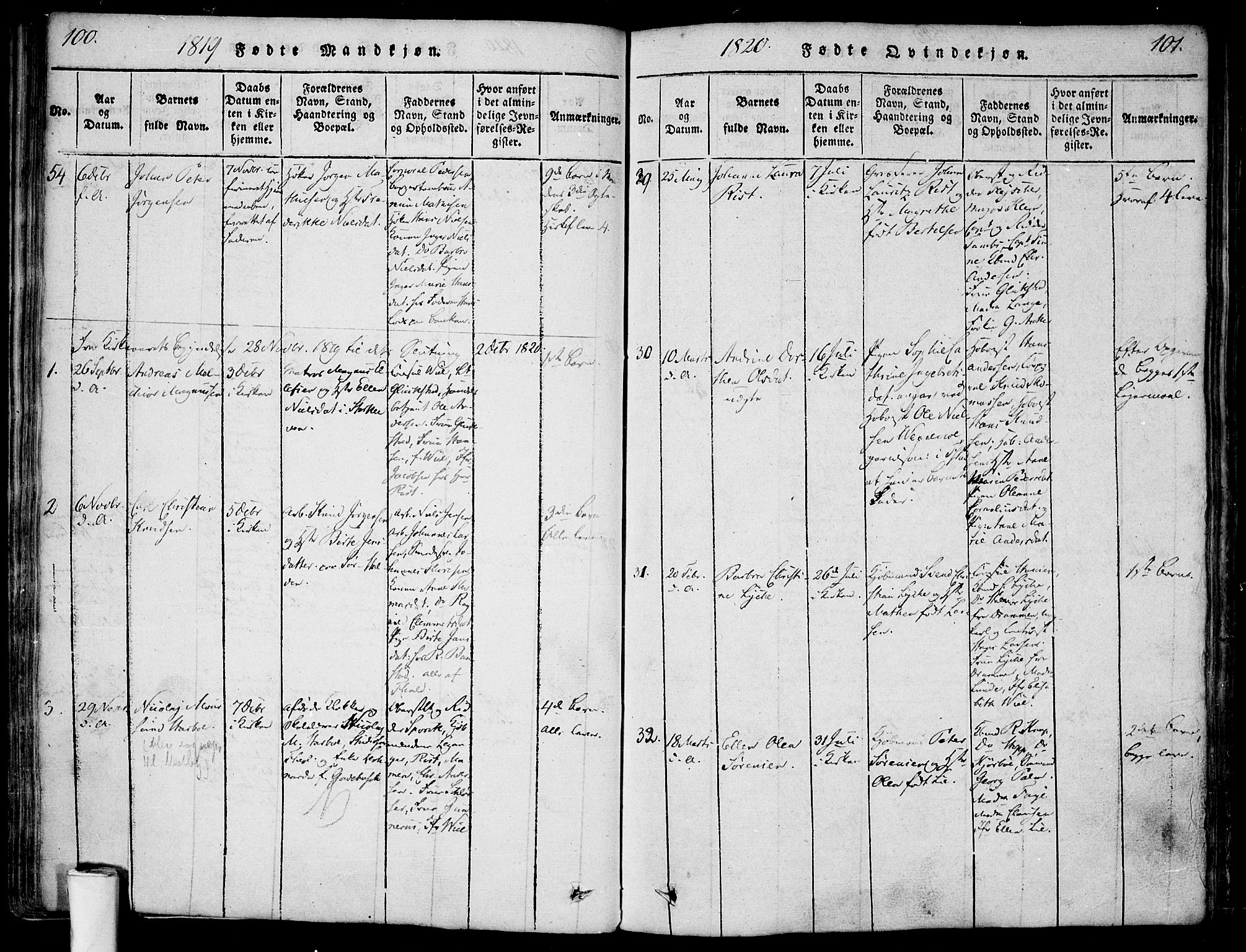 Halden prestekontor Kirkebøker, AV/SAO-A-10909/F/Fa/L0003: Parish register (official) no. I 3, 1815-1834, p. 100-101