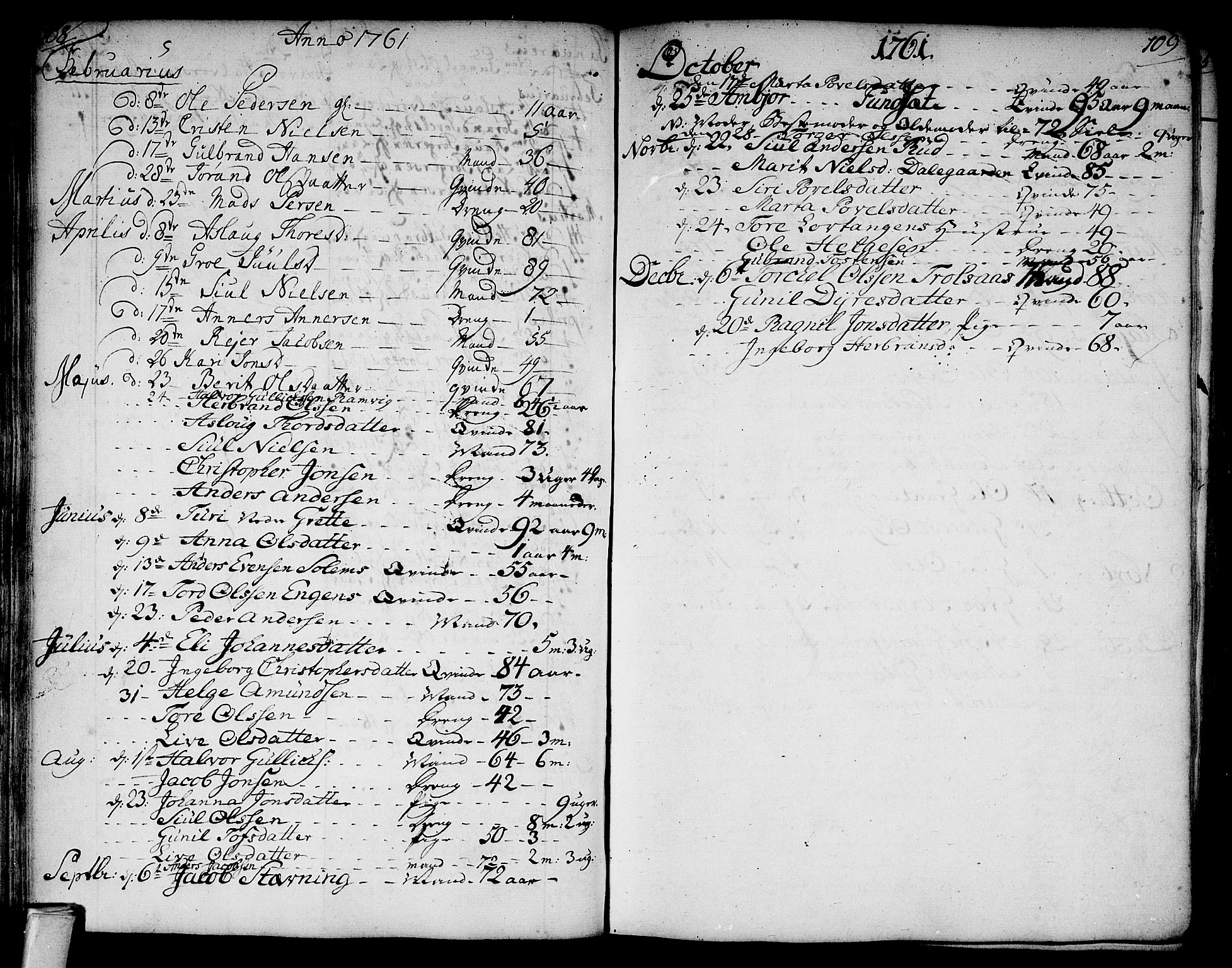 Flesberg kirkebøker, SAKO/A-18/F/Fa/L0003: Parish register (official) no. I 3, 1748-1790, p. 108-109