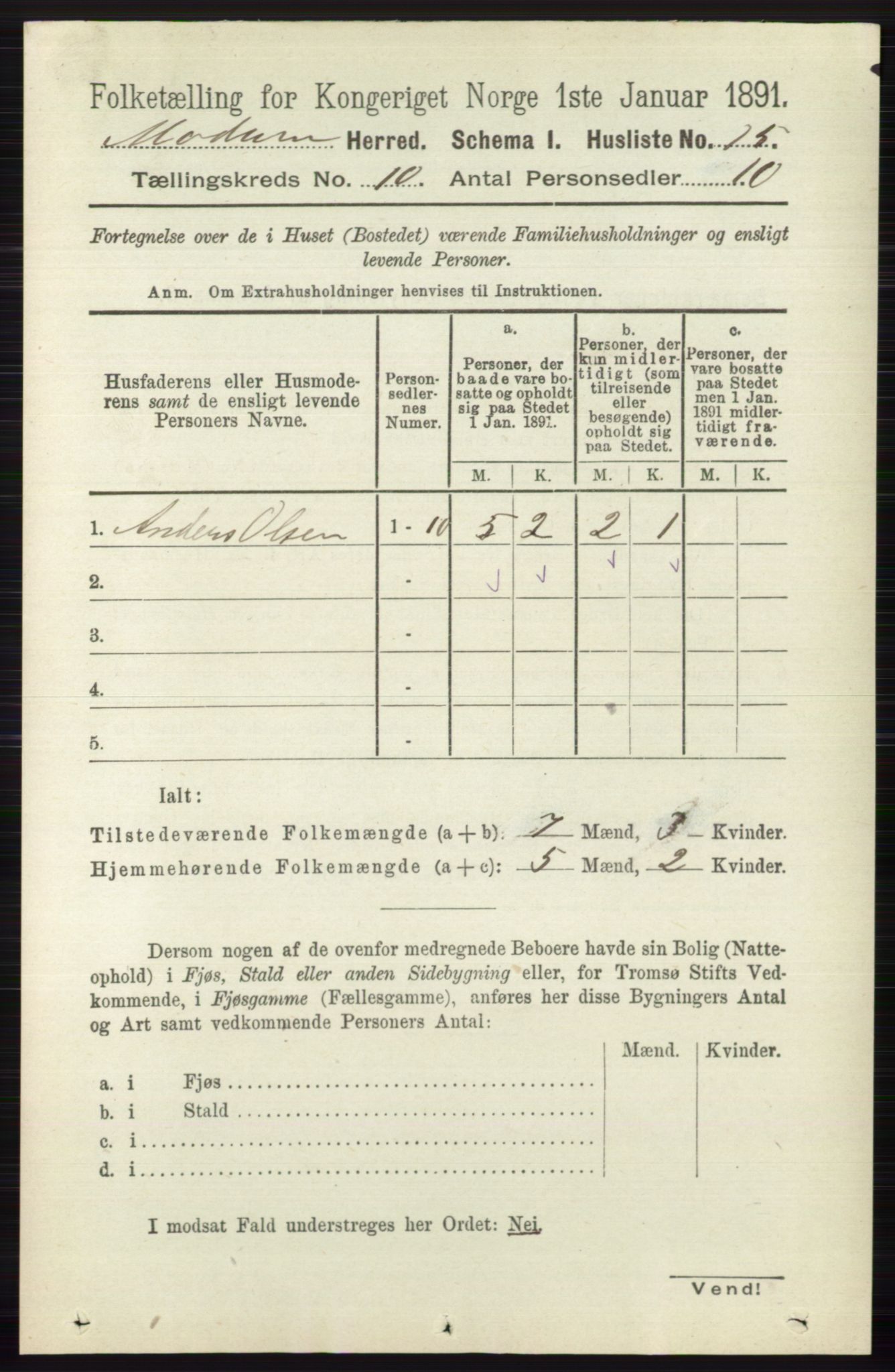 RA, 1891 census for 0623 Modum, 1891, p. 3963