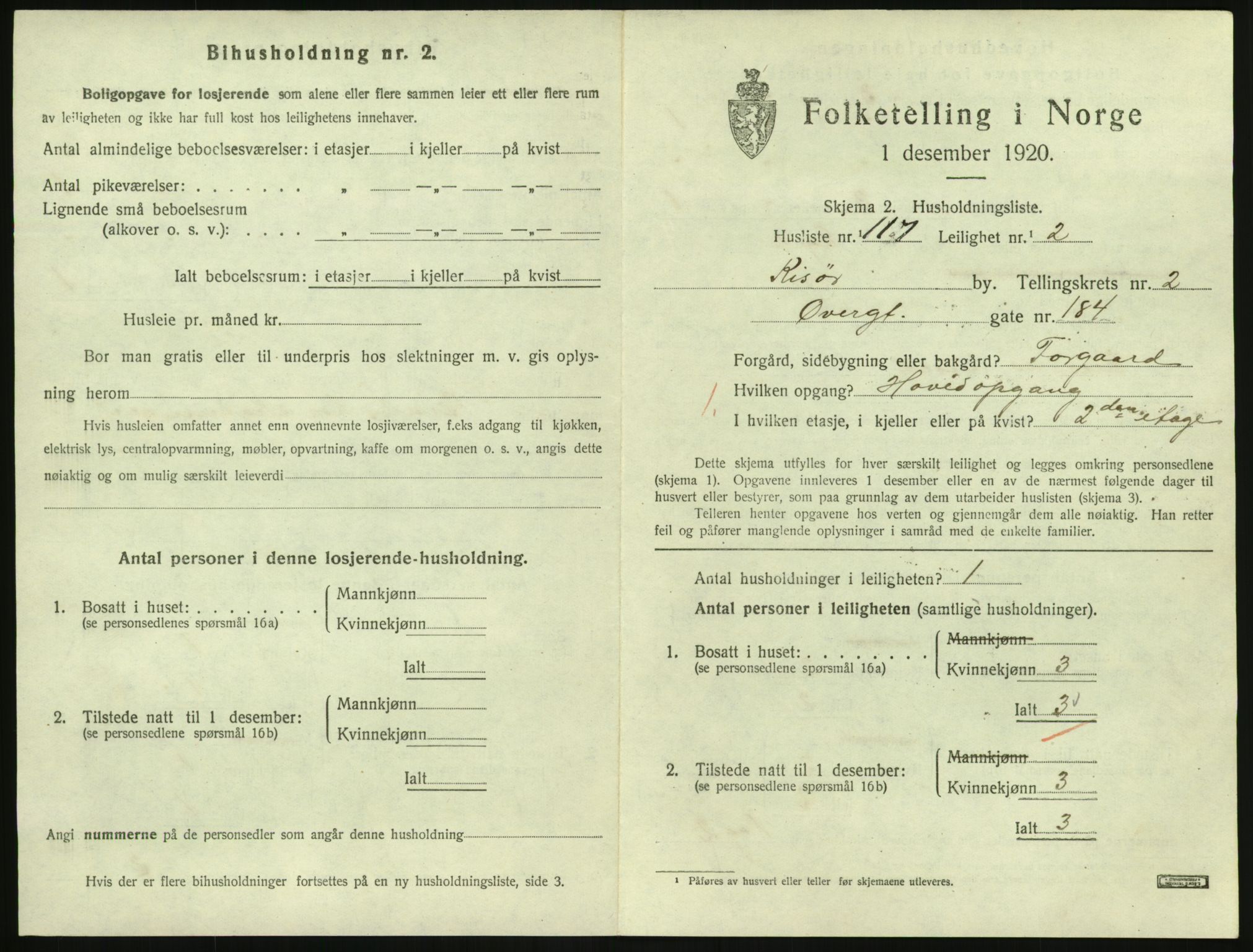 SAK, 1920 census for Risør, 1920, p. 2283