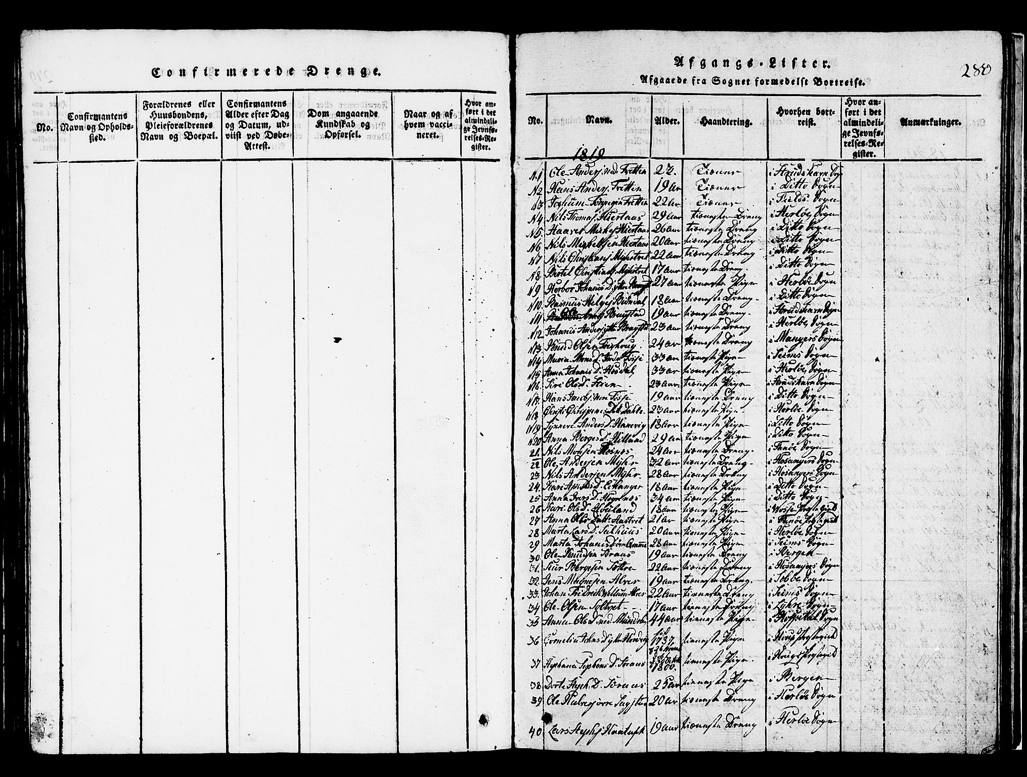 Hamre sokneprestembete, SAB/A-75501/H/Ha/Hab: Parish register (copy) no. A 1, 1816-1826, p. 280