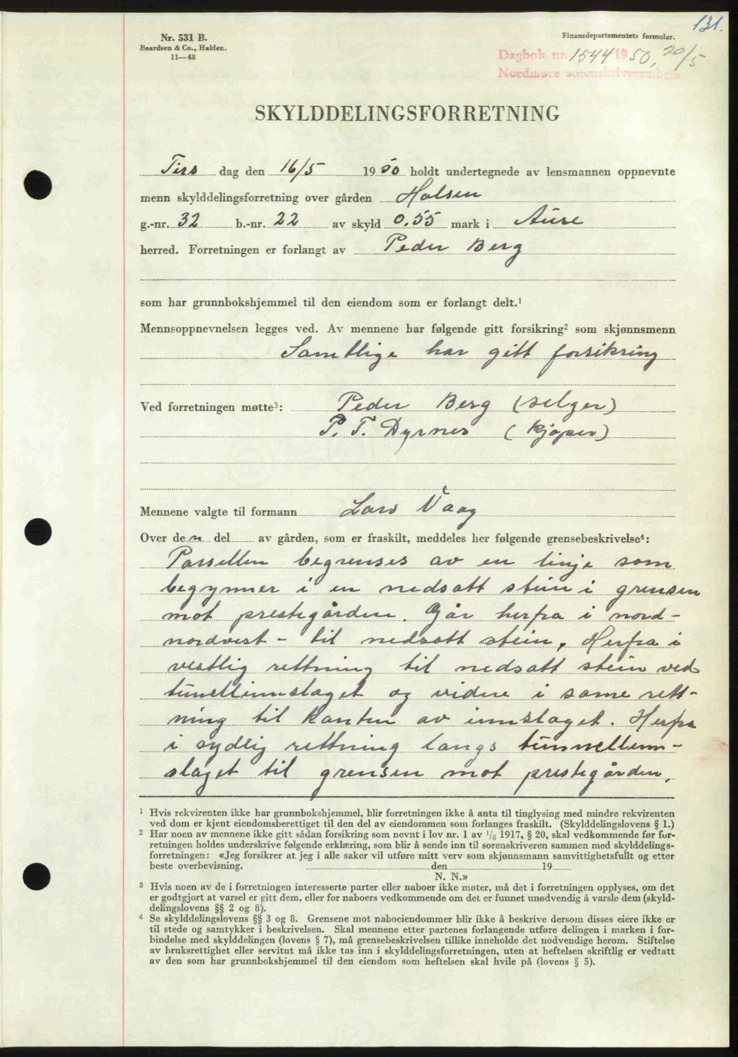Nordmøre sorenskriveri, SAT/A-4132/1/2/2Ca: Mortgage book no. A115, 1950-1950, Diary no: : 1544/1950