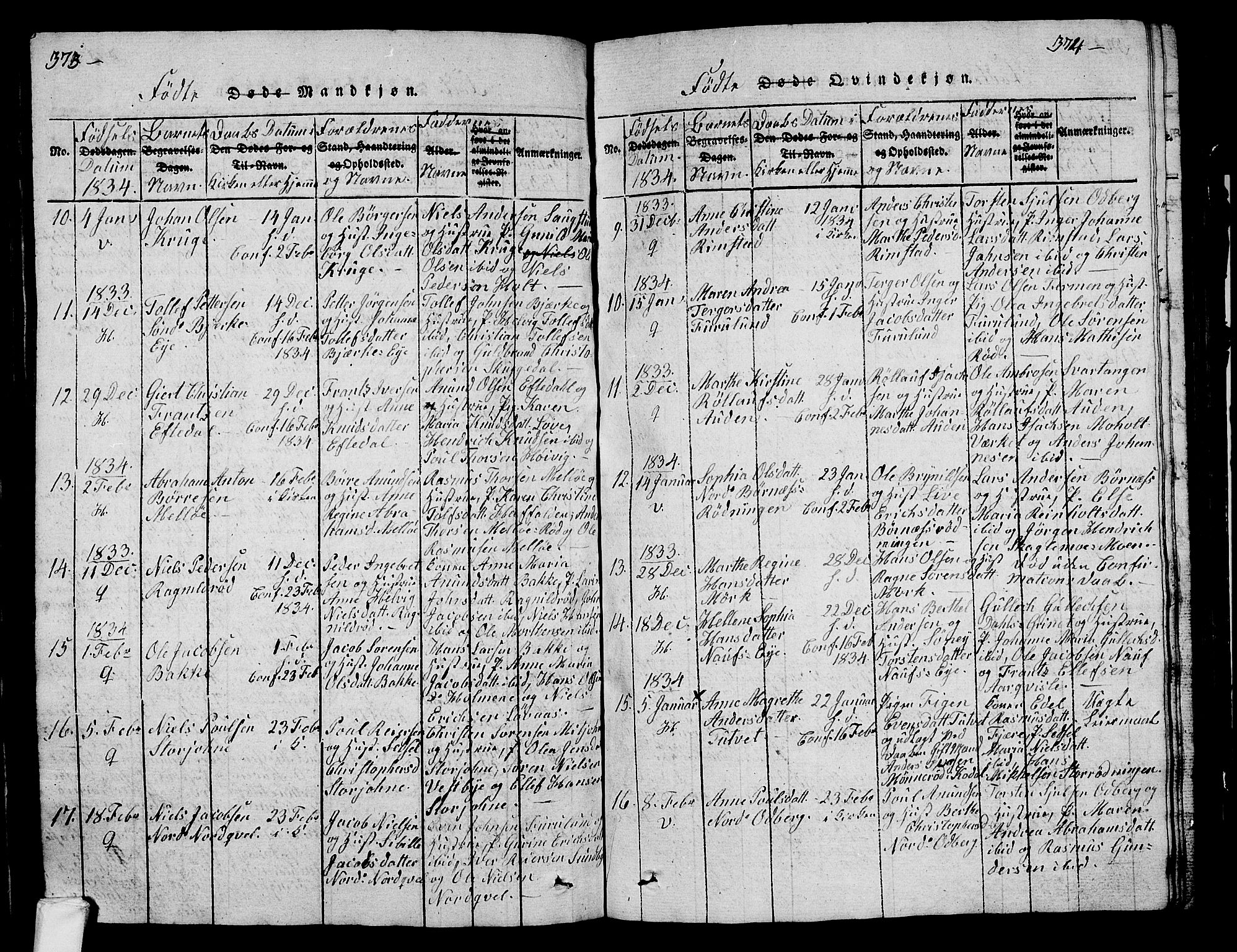 Hedrum kirkebøker, SAKO/A-344/G/Ga/L0003: Parish register (copy) no. I 3, 1817-1835, p. 373-374