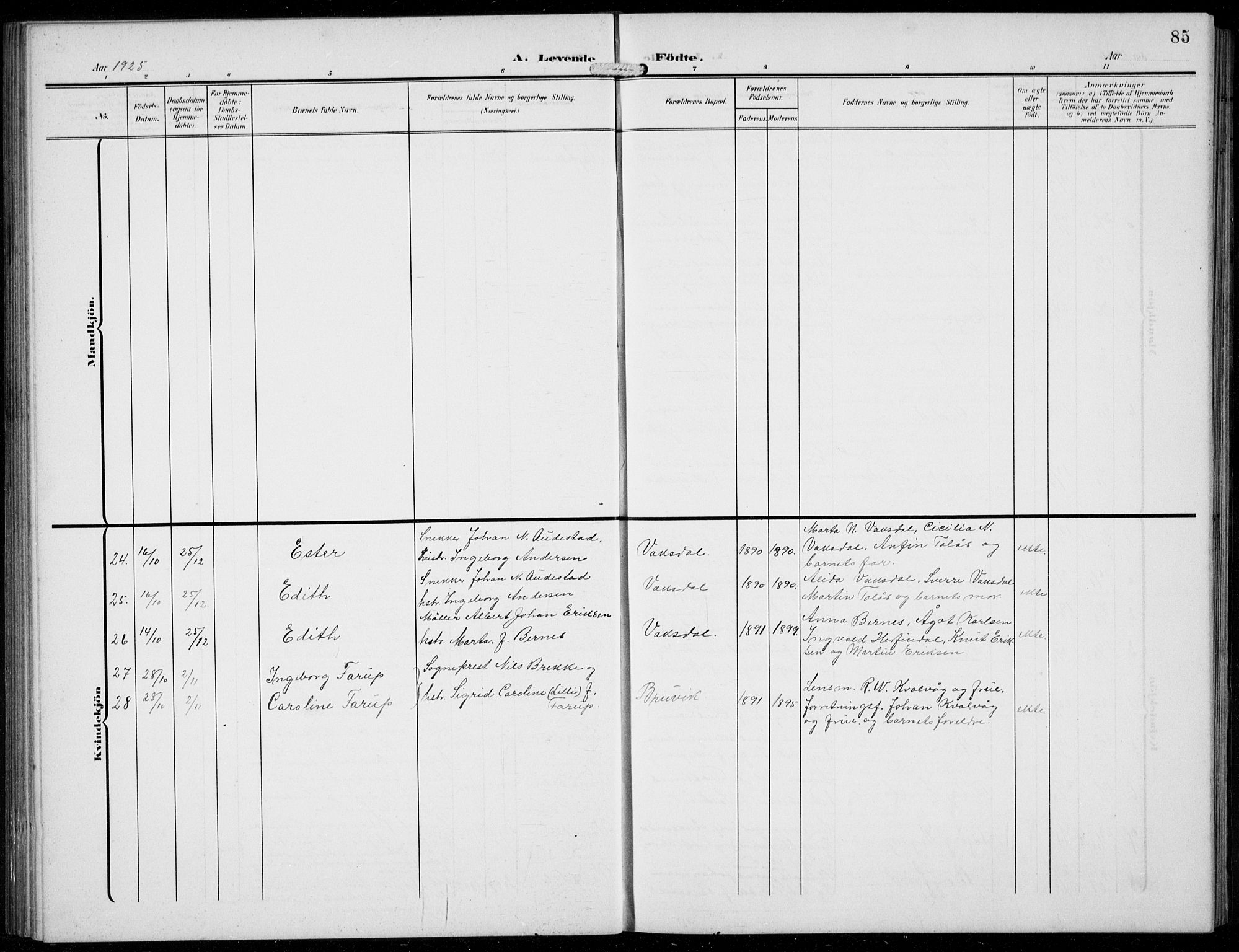 Bruvik Sokneprestembete, AV/SAB-A-74701/H/Hab: Parish register (copy) no. A  4, 1908-1937, p. 85