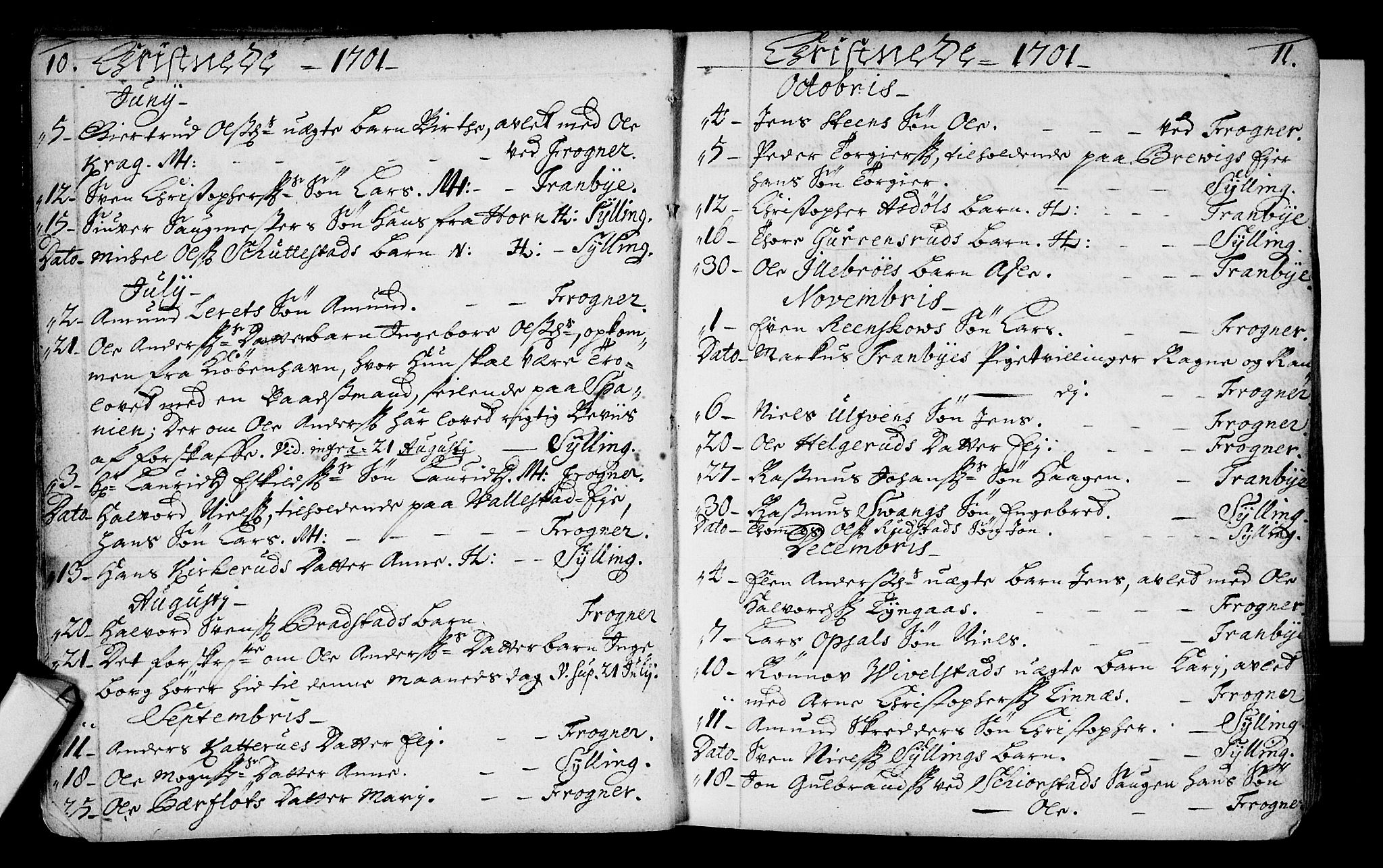 Lier kirkebøker, SAKO/A-230/F/Fa/L0002: Parish register (official) no. I 2, 1701-1726, p. 10-11