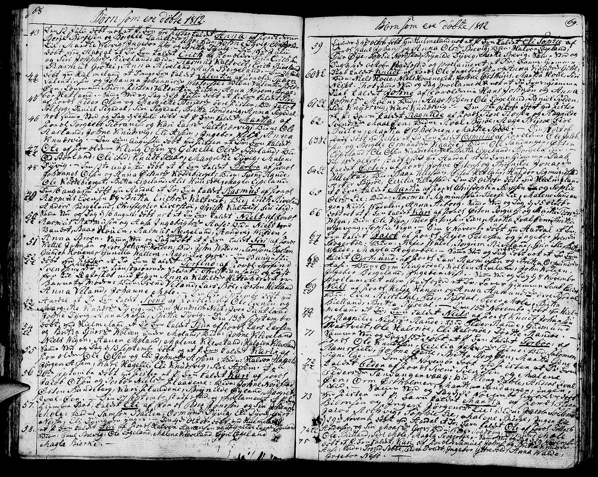 Hjelmeland sokneprestkontor, AV/SAST-A-101843/01/IV/L0002: Parish register (official) no. A 2, 1799-1816, p. 68-69