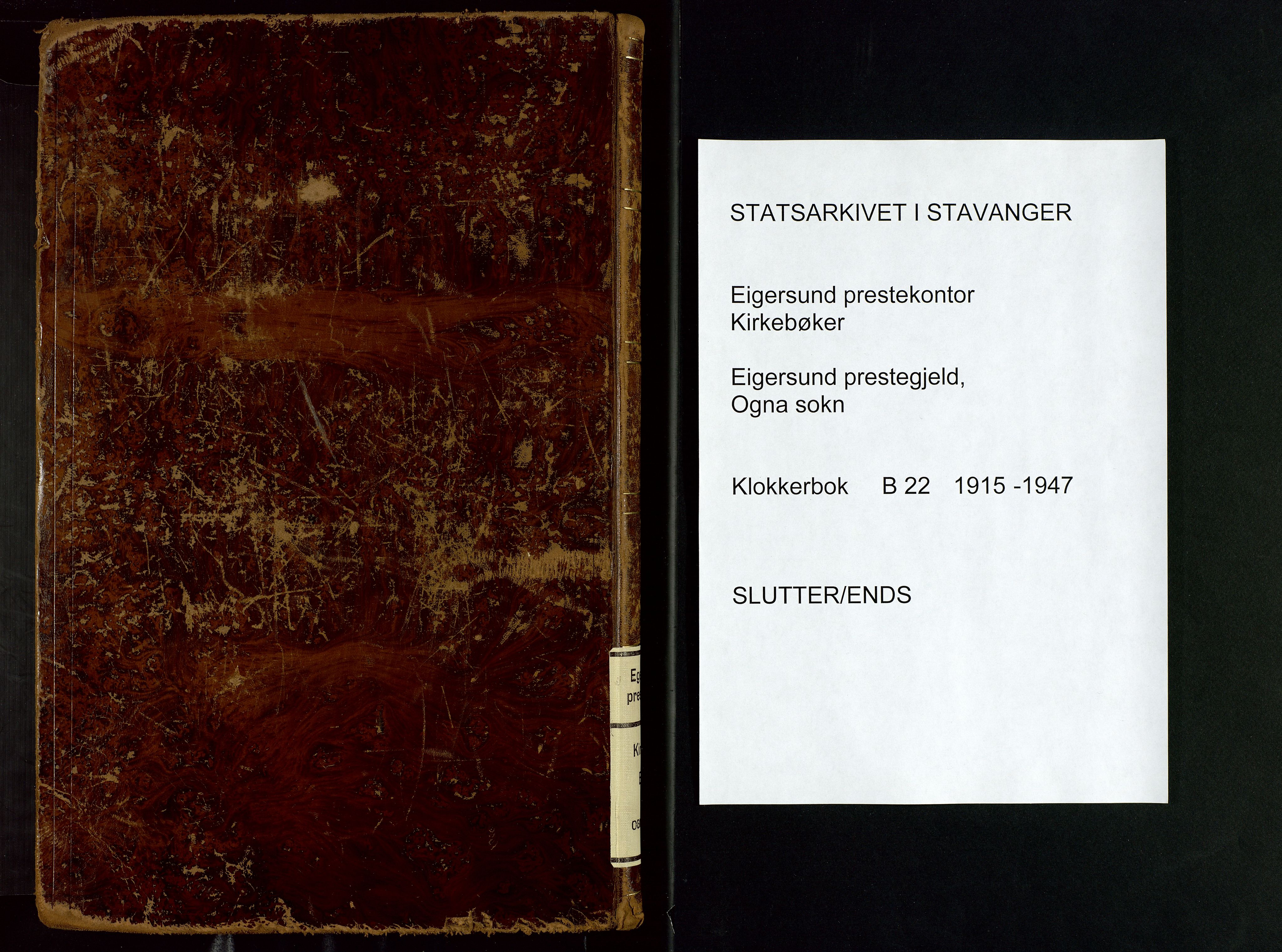 Eigersund sokneprestkontor, AV/SAST-A-101807/S09: Parish register (copy) no. B 22, 1915-1947