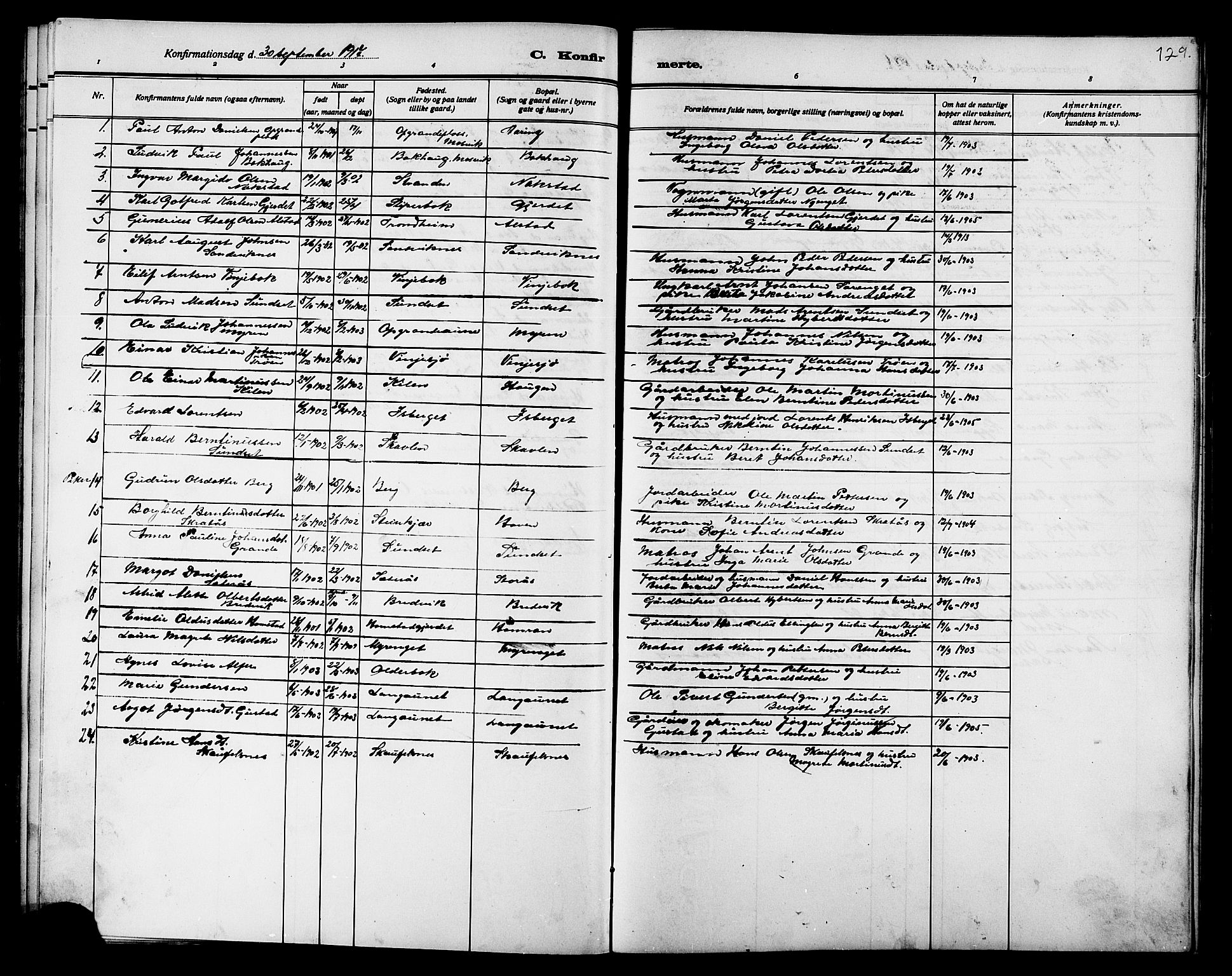 Ministerialprotokoller, klokkerbøker og fødselsregistre - Nord-Trøndelag, SAT/A-1458/733/L0327: Parish register (copy) no. 733C02, 1888-1918, p. 129