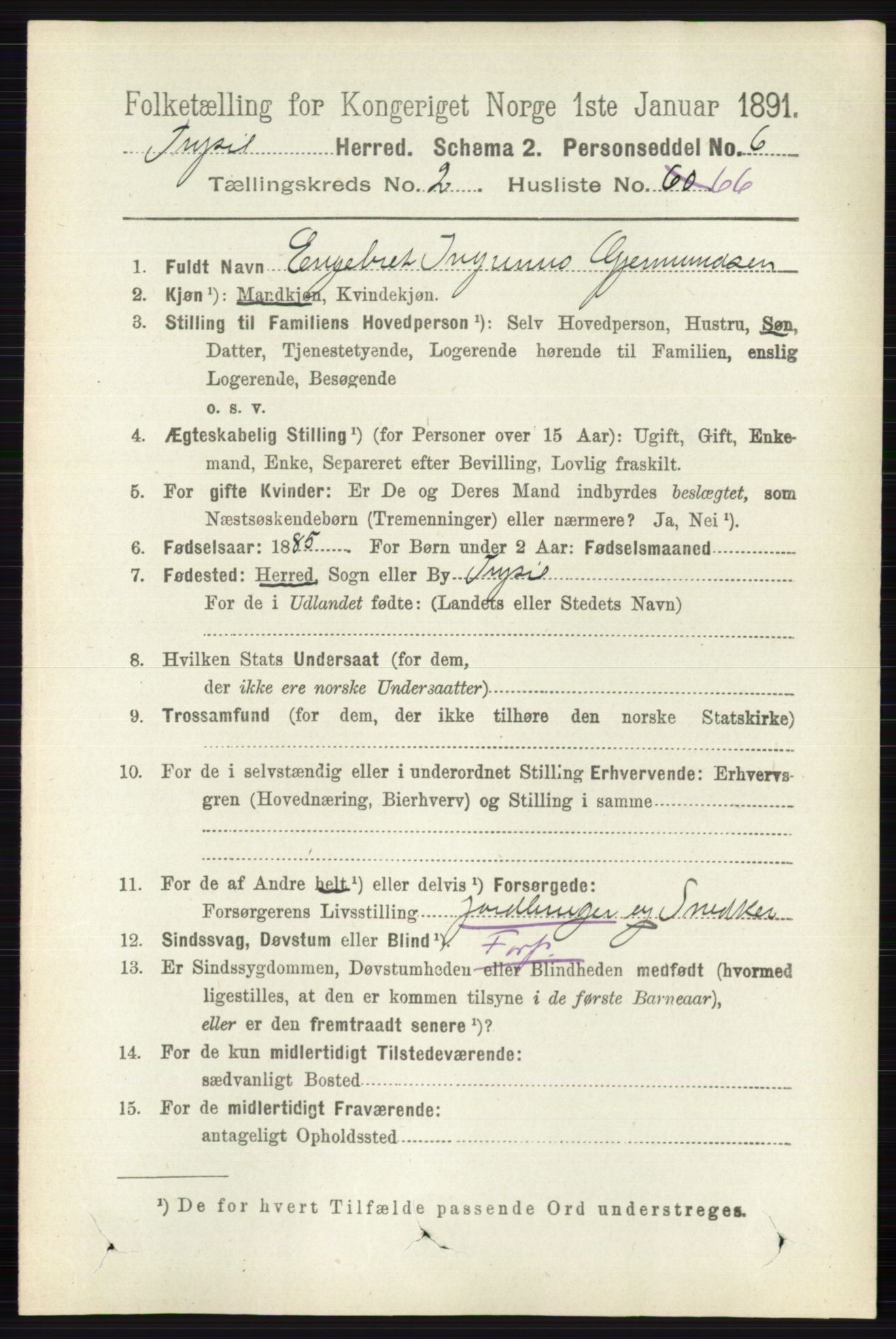 RA, 1891 census for 0428 Trysil, 1891, p. 1261