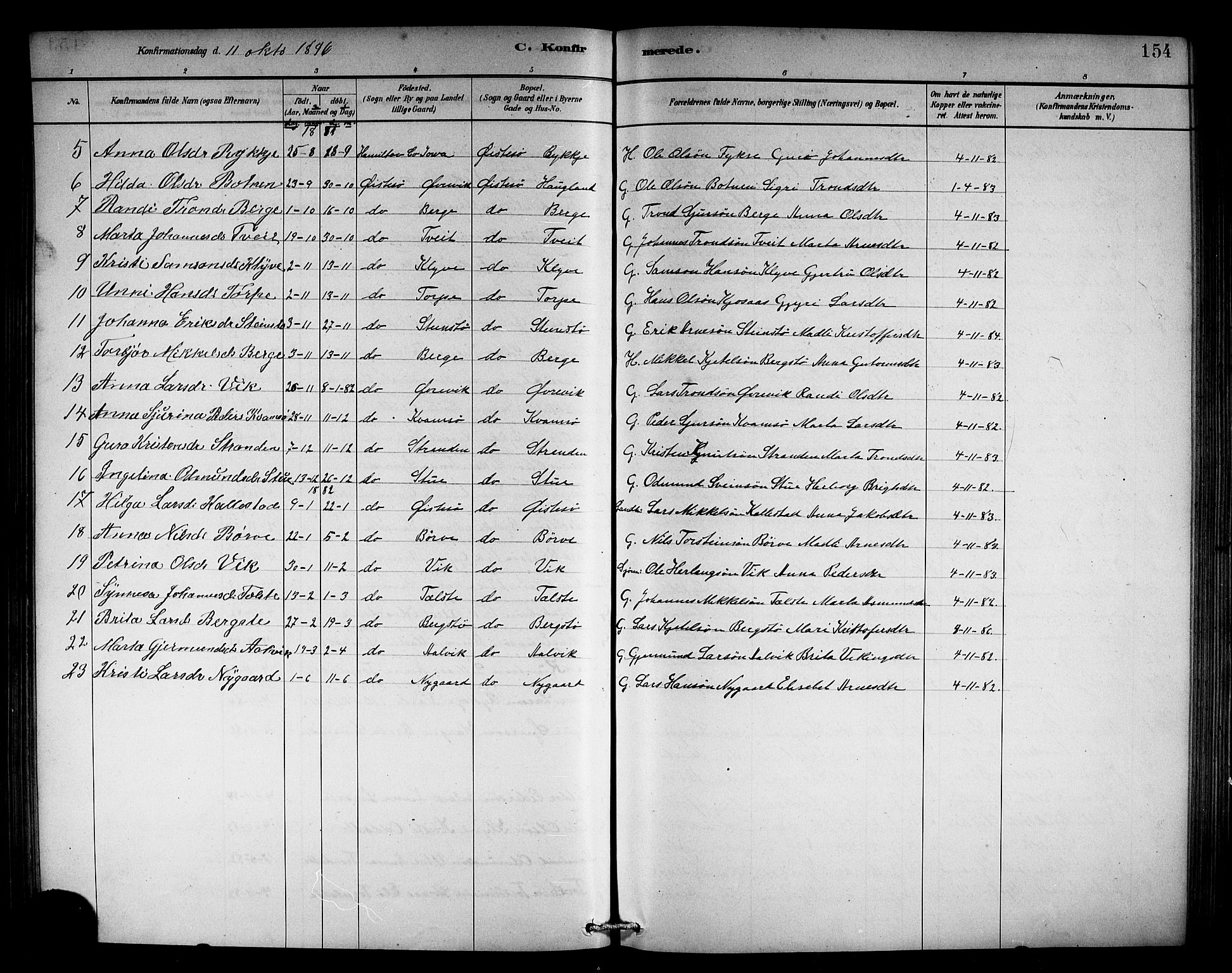 Kvam sokneprestembete, AV/SAB-A-76201/H/Hab: Parish register (copy) no. C 3, 1881-1905, p. 154