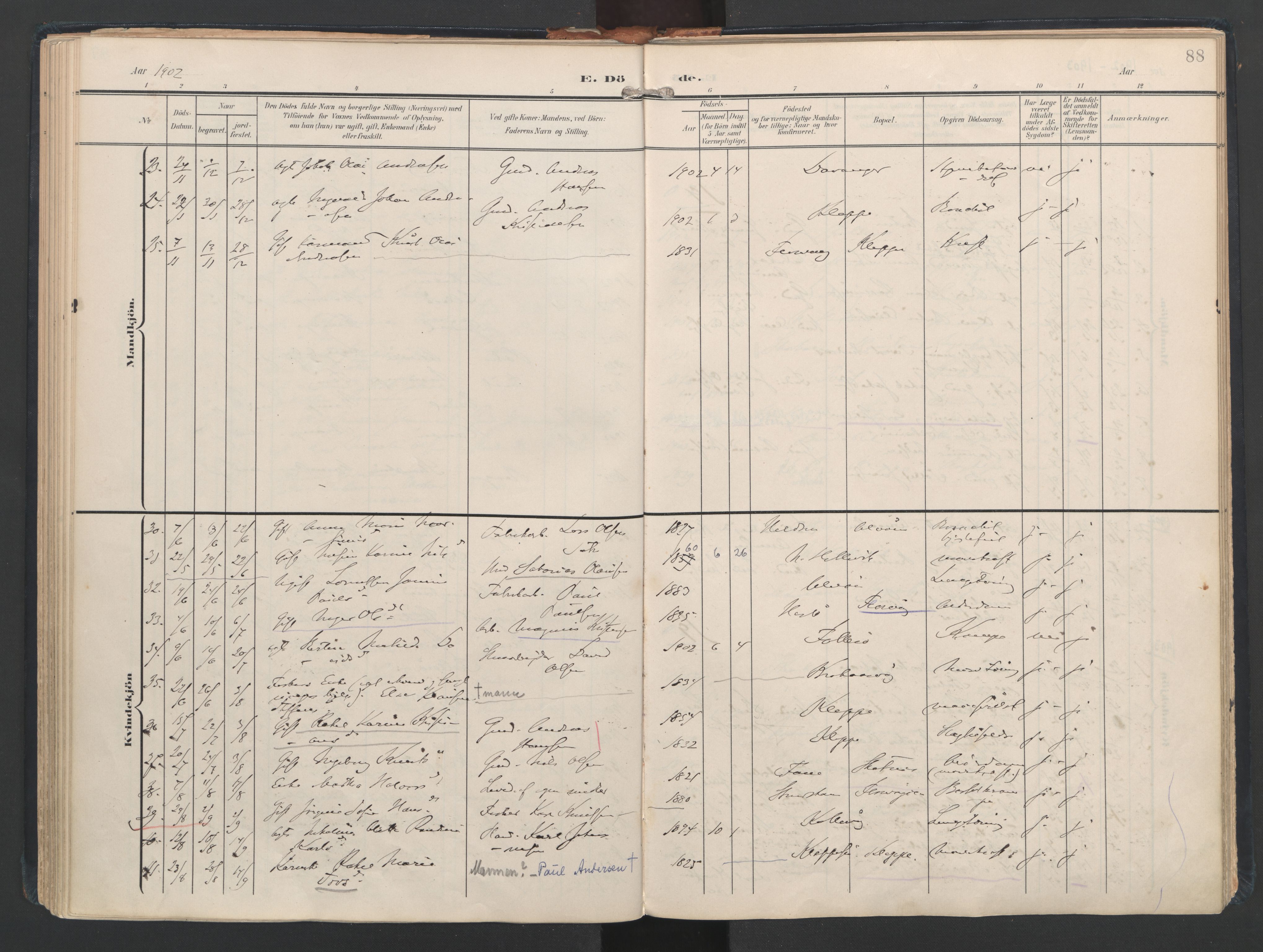 Askøy Sokneprestembete, AV/SAB-A-74101/H/Ha/Haa/Haad/L0001: Parish register (official) no. D 1, 1902-1916, p. 88