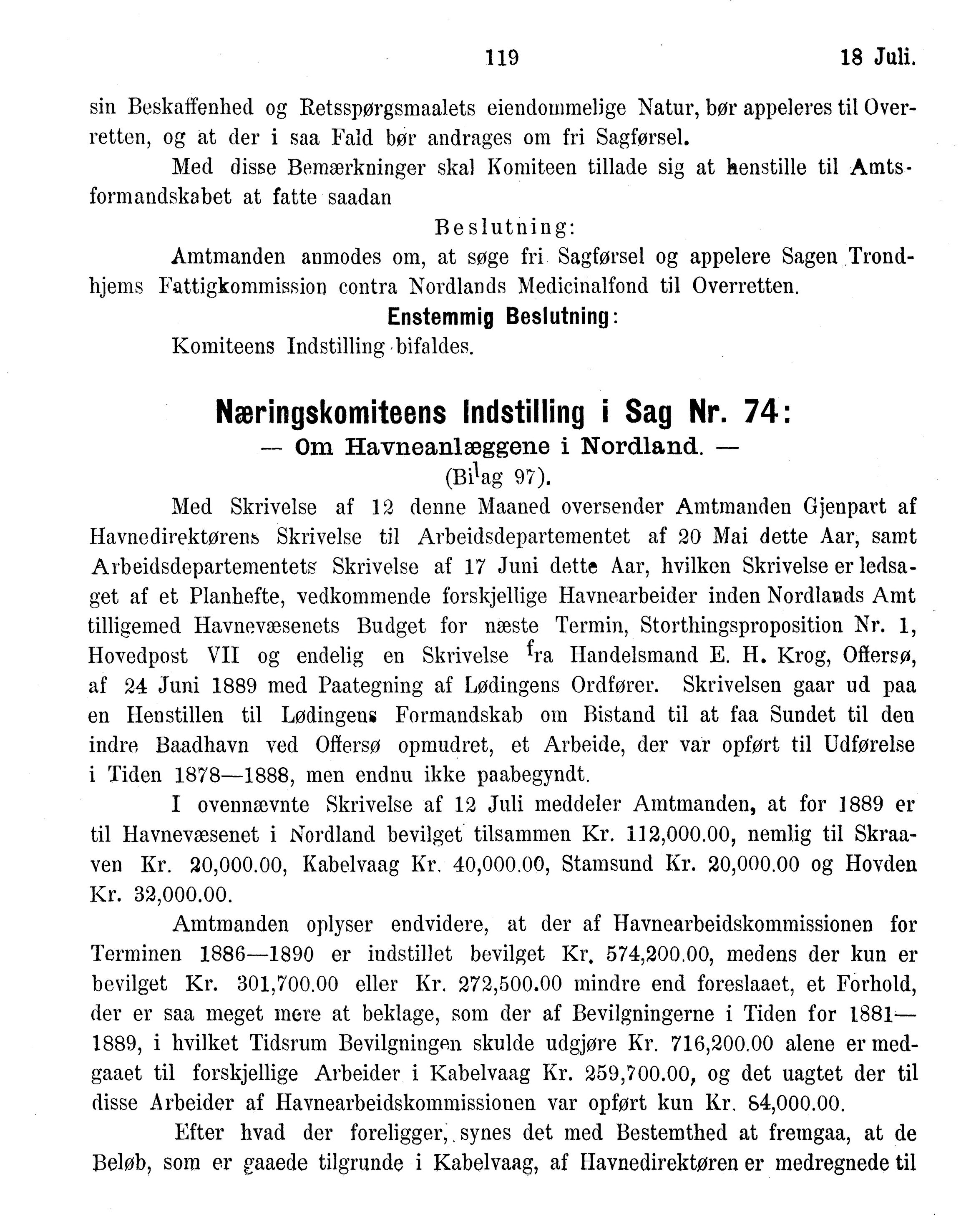 Nordland Fylkeskommune. Fylkestinget, AIN/NFK-17/176/A/Ac/L0015: Fylkestingsforhandlinger 1886-1890, 1886-1890