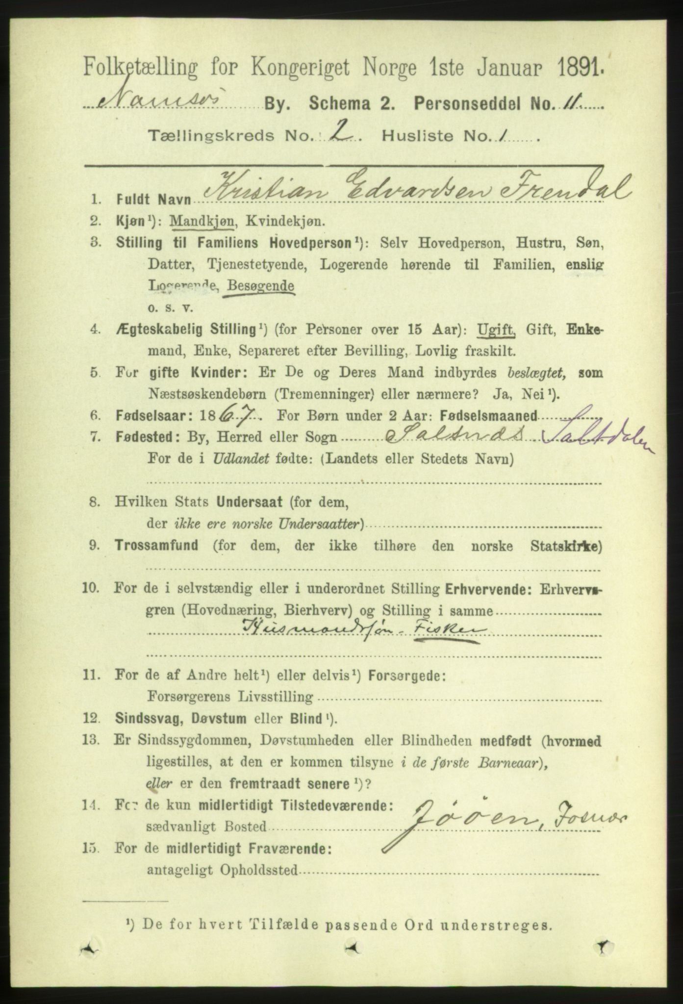 RA, 1891 census for 1703 Namsos, 1891, p. 516