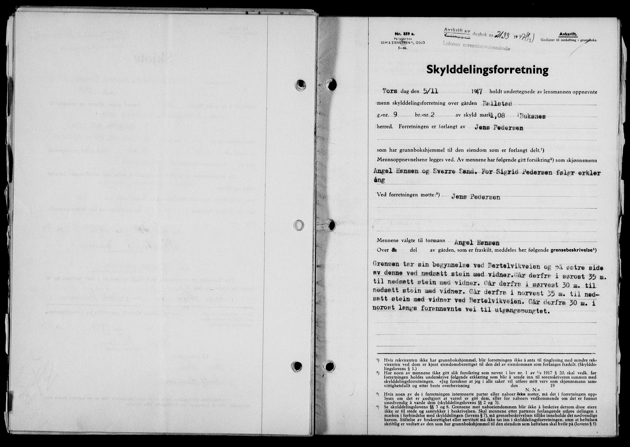 Lofoten sorenskriveri, SAT/A-0017/1/2/2C/L0017a: Mortgage book no. 17a, 1947-1948, Diary no: : 2133/1947
