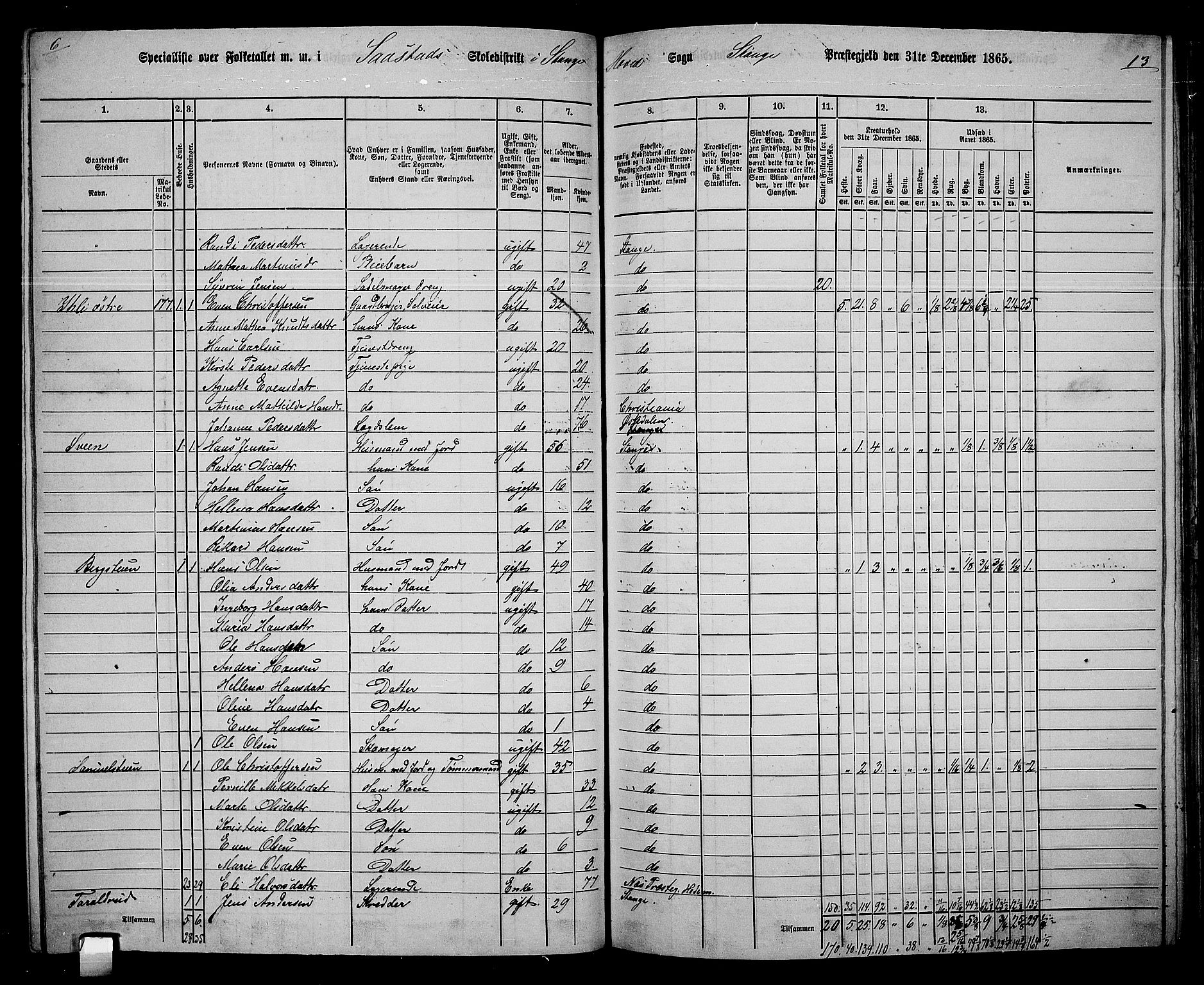 RA, 1865 census for Stange, 1865, p. 158