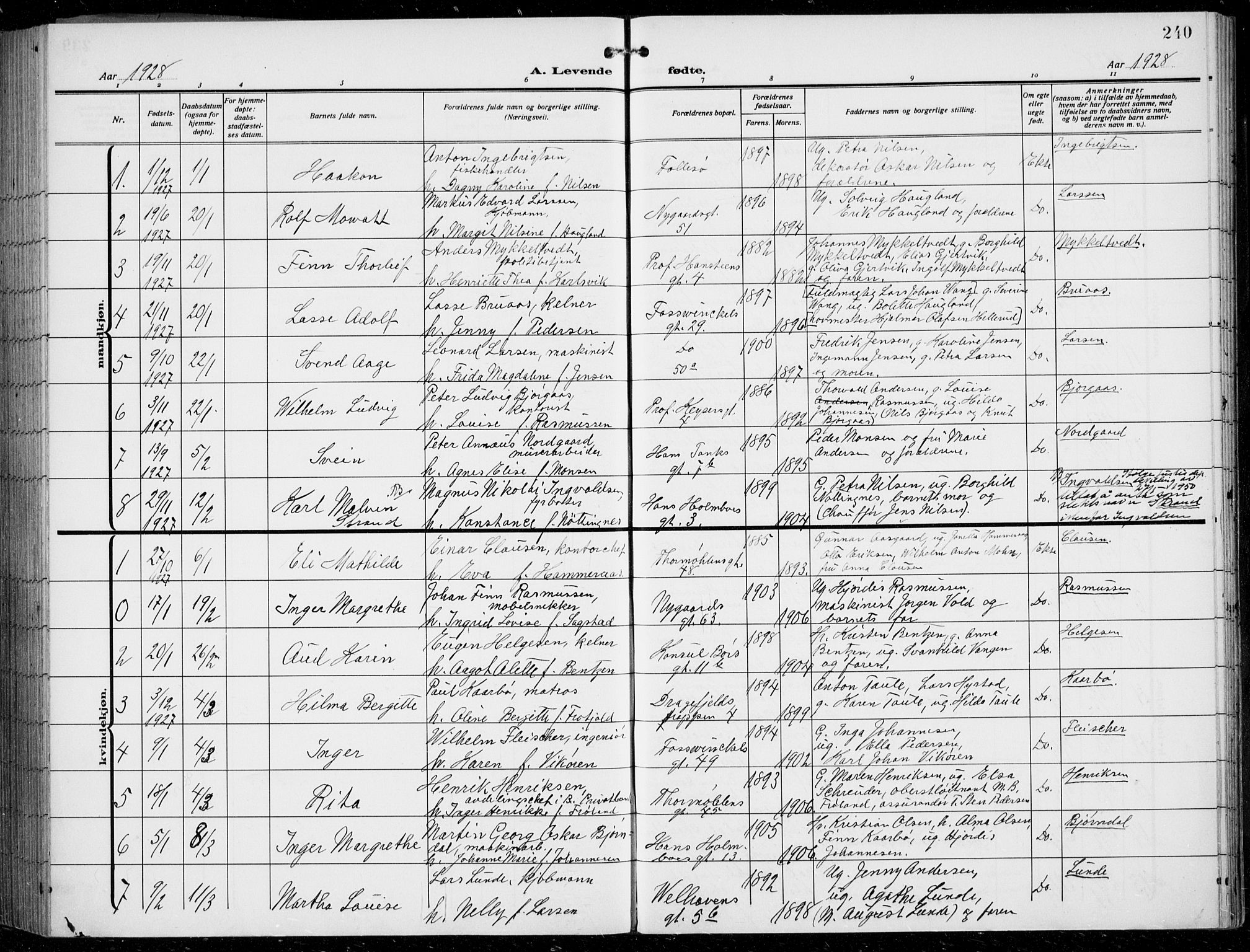 Johanneskirken sokneprestembete, SAB/A-76001/H/Hab: Parish register (copy) no. A 3, 1913-1934, p. 240