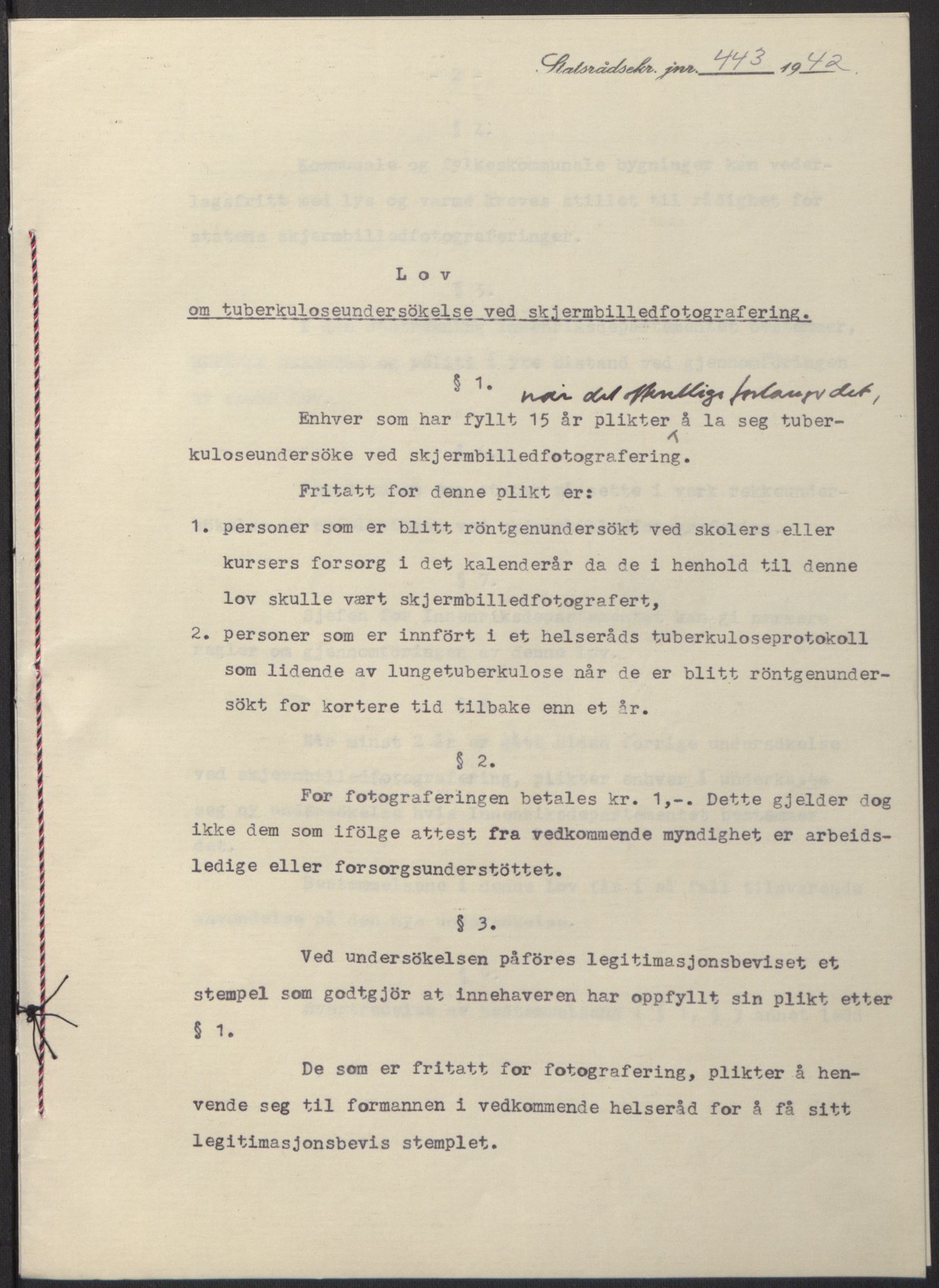 NS-administrasjonen 1940-1945 (Statsrådsekretariatet, de kommisariske statsråder mm), RA/S-4279/D/Db/L0097: Lover I, 1942, p. 327