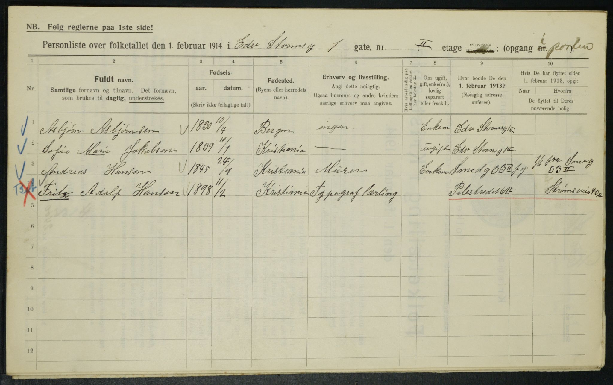 OBA, Municipal Census 1914 for Kristiania, 1914, p. 18872