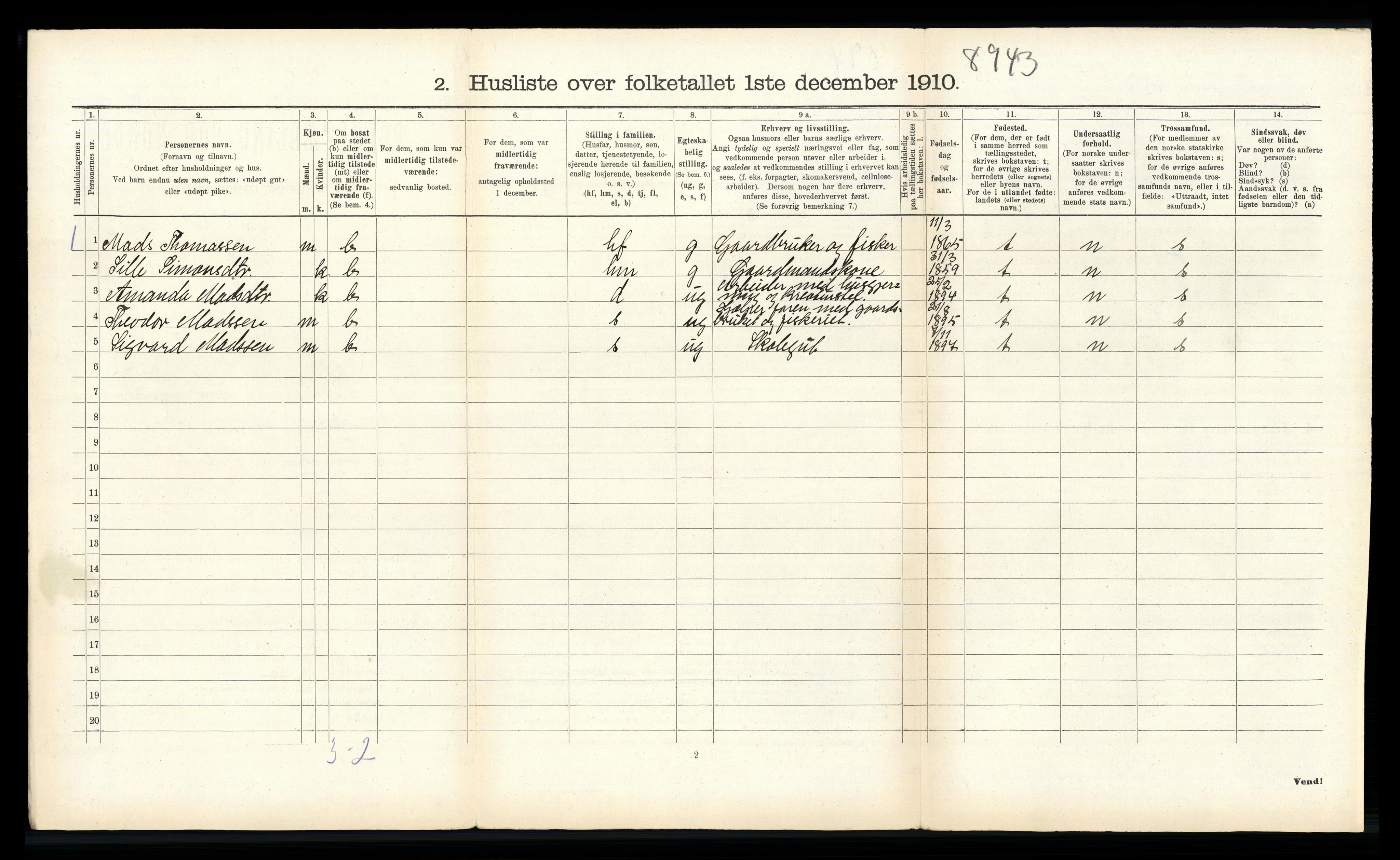 RA, 1910 census for Kinn, 1910, p. 225